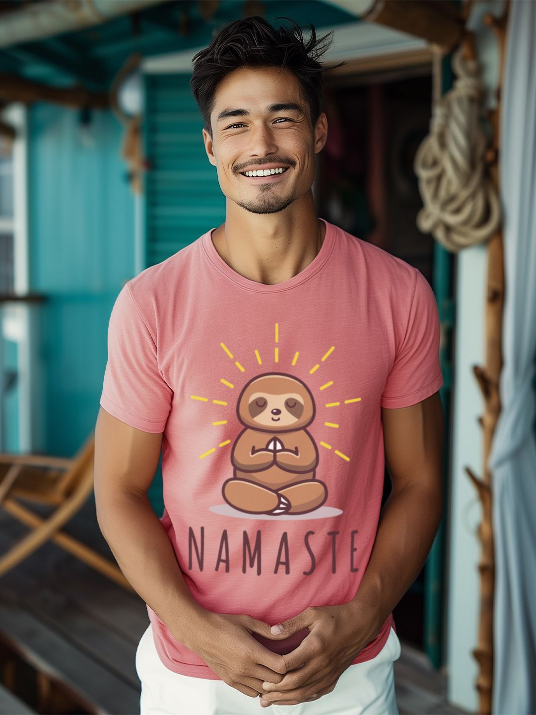 

MOD ECRU Round Neck Short Sleeves Printed Regular Fit Cotton T-shirt, Pink