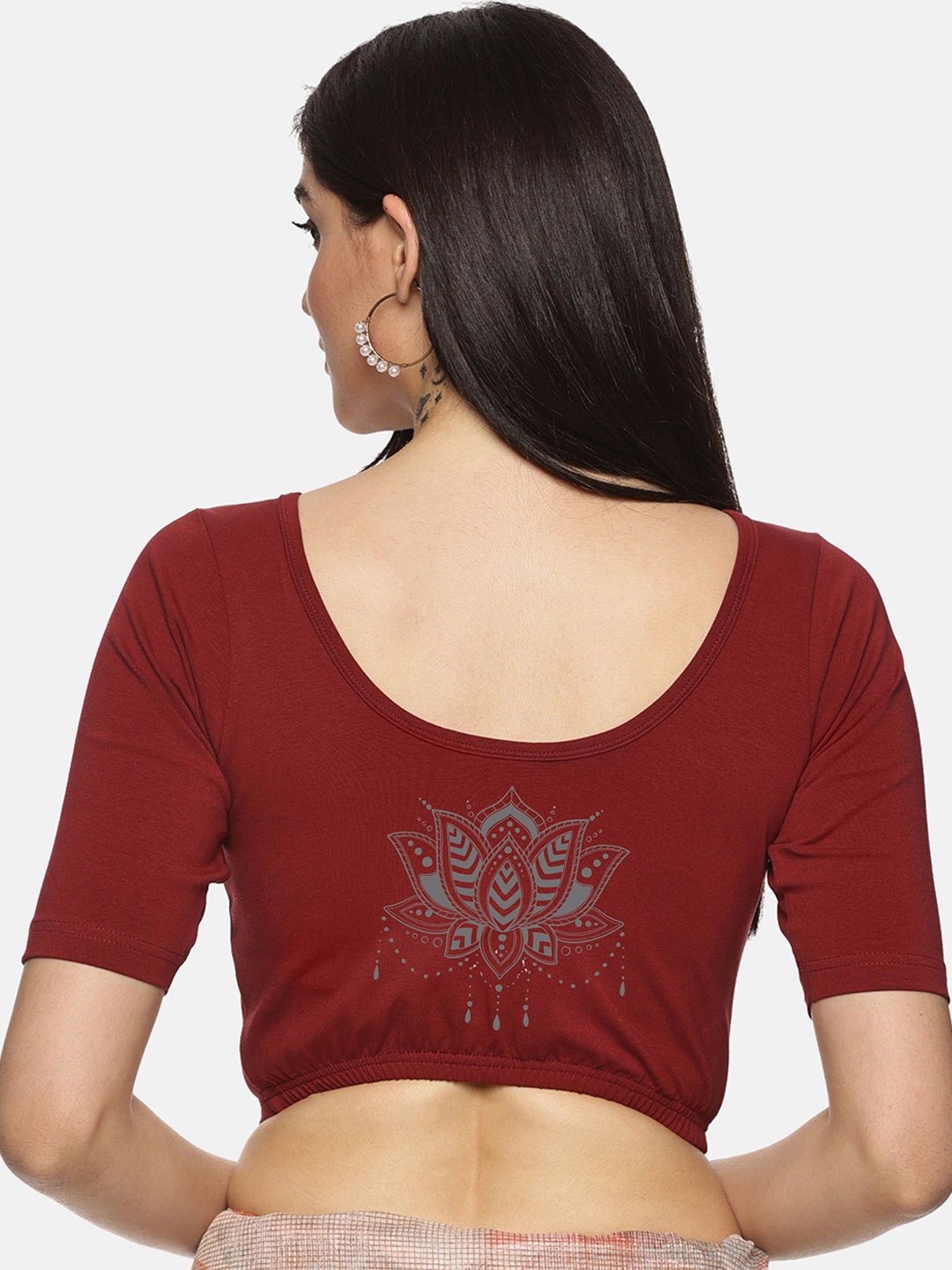 

NOT YET by us Printed Stretchable Saree Blouse, Maroon