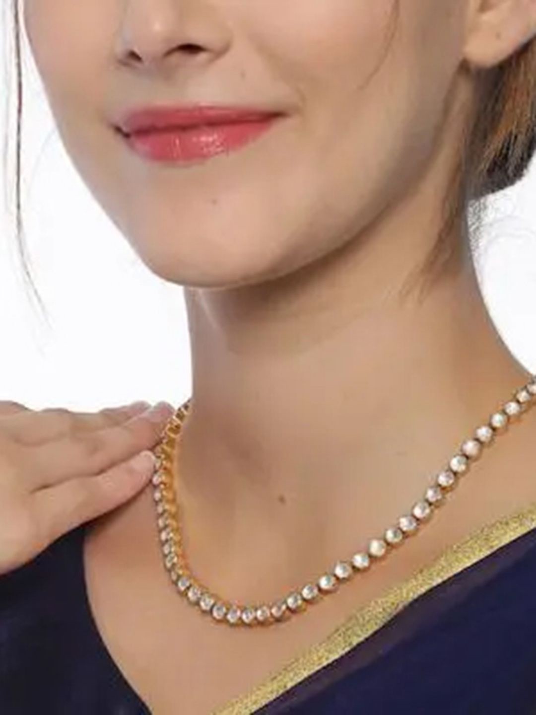 

Unniyarcha 92.5 Silver Artificial Stones Gold Plated Necklace