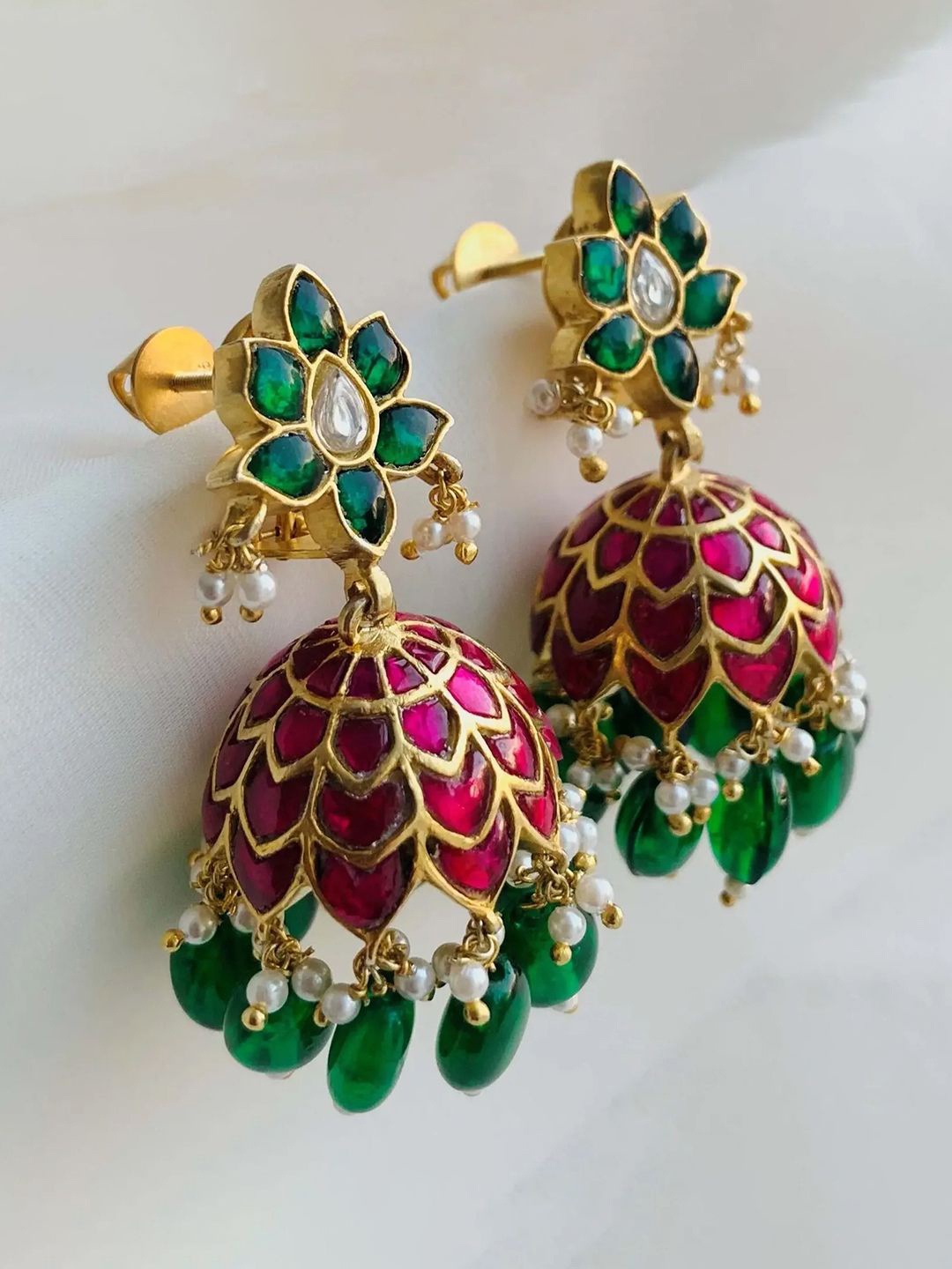 

Unniyarcha Gold Plated Kundan Dome Shaped 92.5 Silver Jhumkas