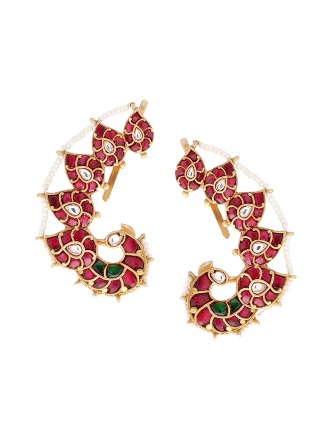 

Unniyarcha 92.5 Silver Gold-Plated Kundan Studded Contemporary Ear Cuff Earrings