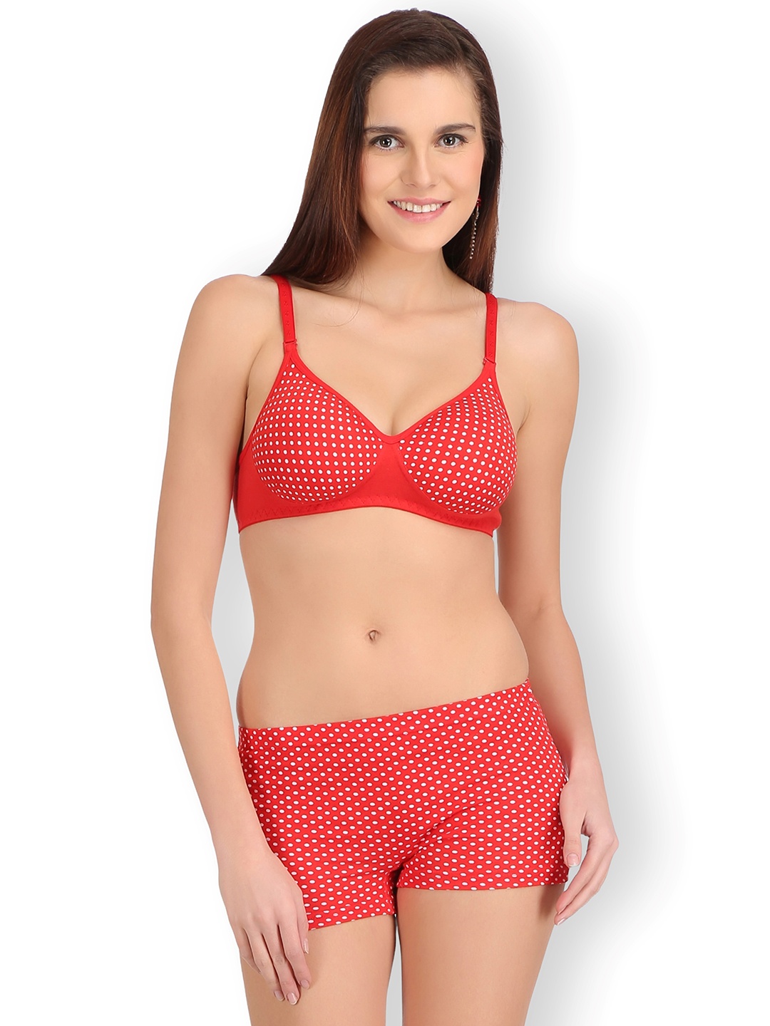 

SELFCARE Printed Lightly Padded Cotton Lingerie Set, Red