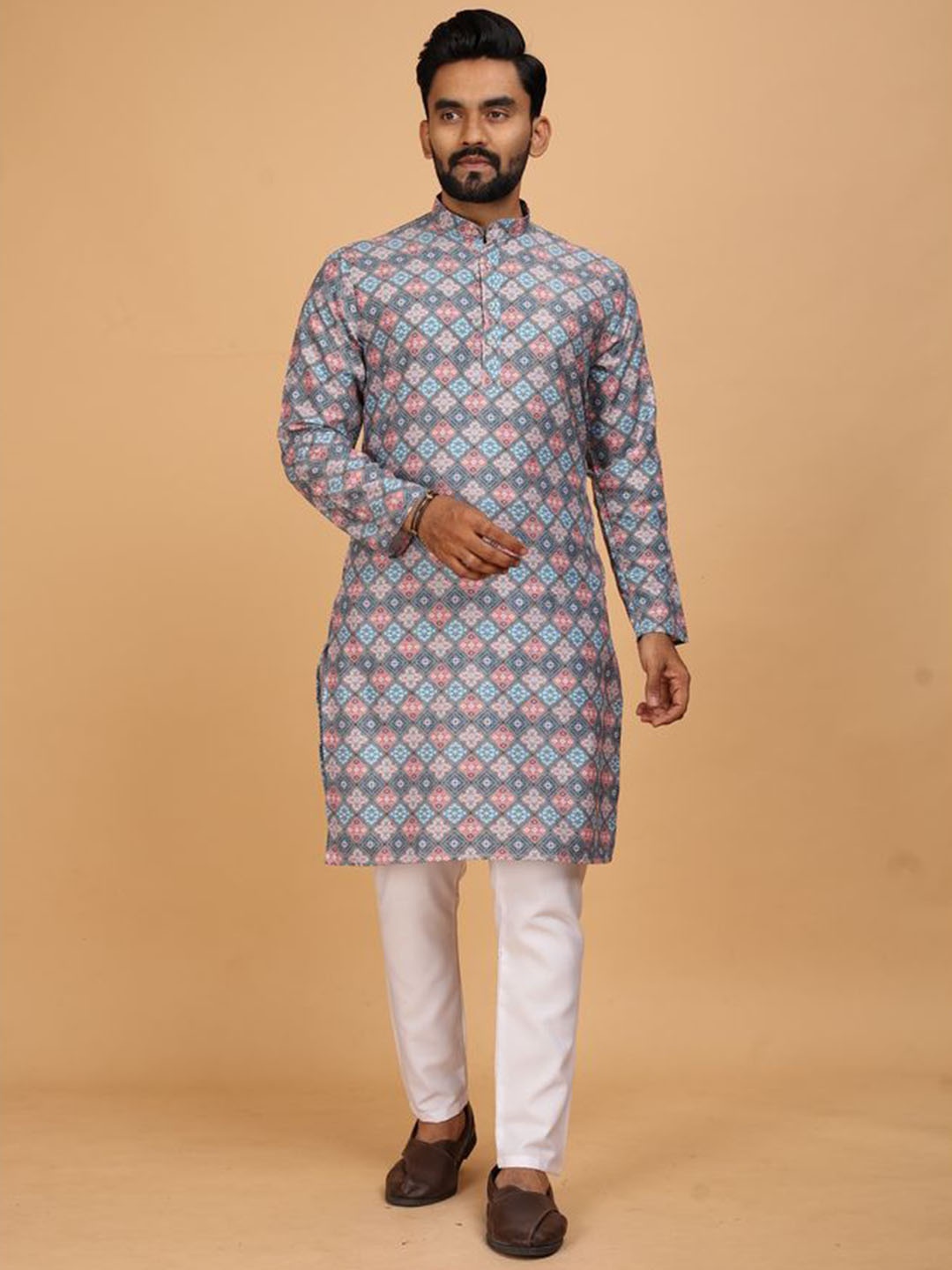 

Fashion FRICKS Men Printed Regular Kurta with Pyjamas, Blue