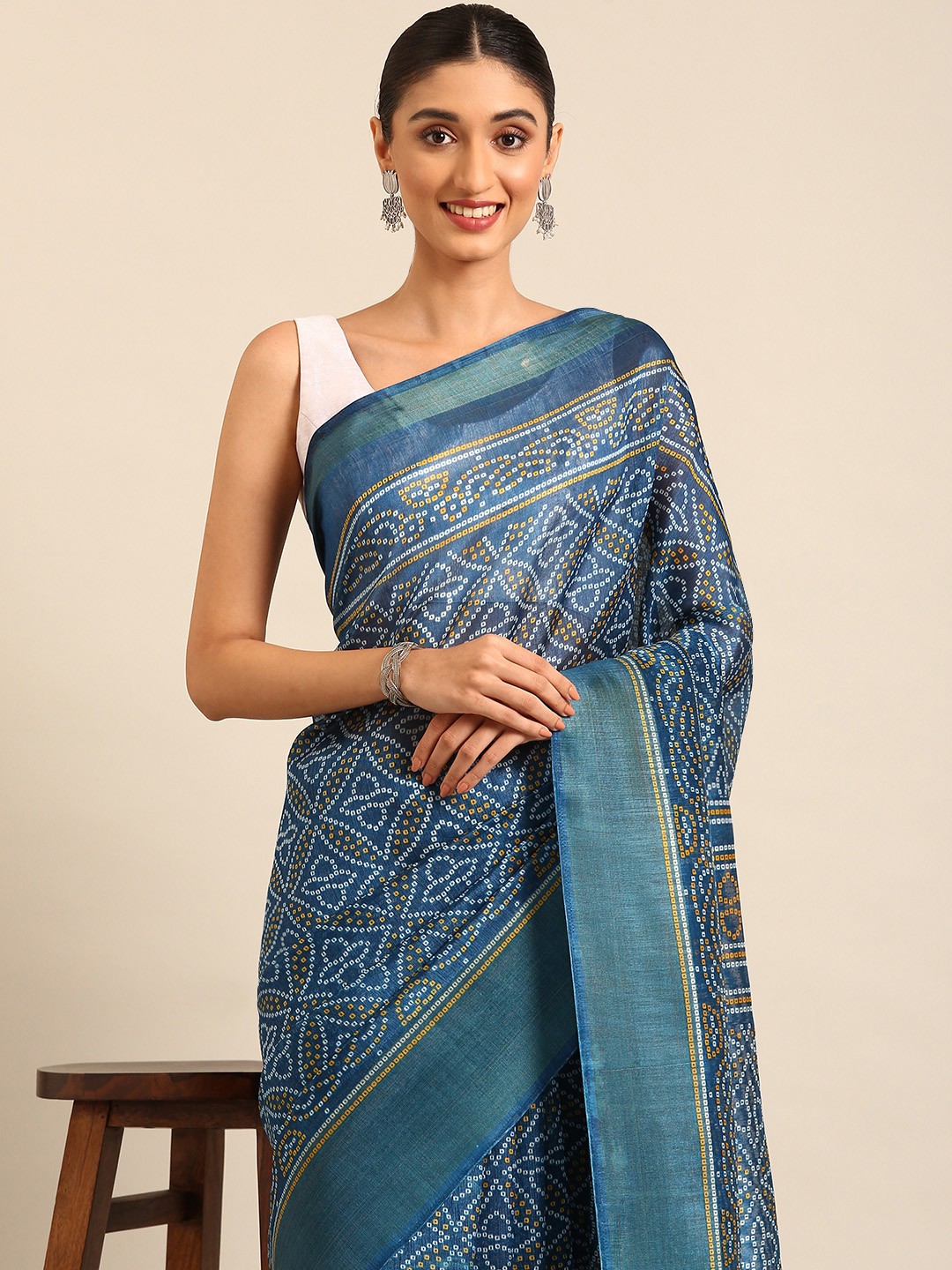 

HERE&NOW Bandhani Zari Saree, Blue