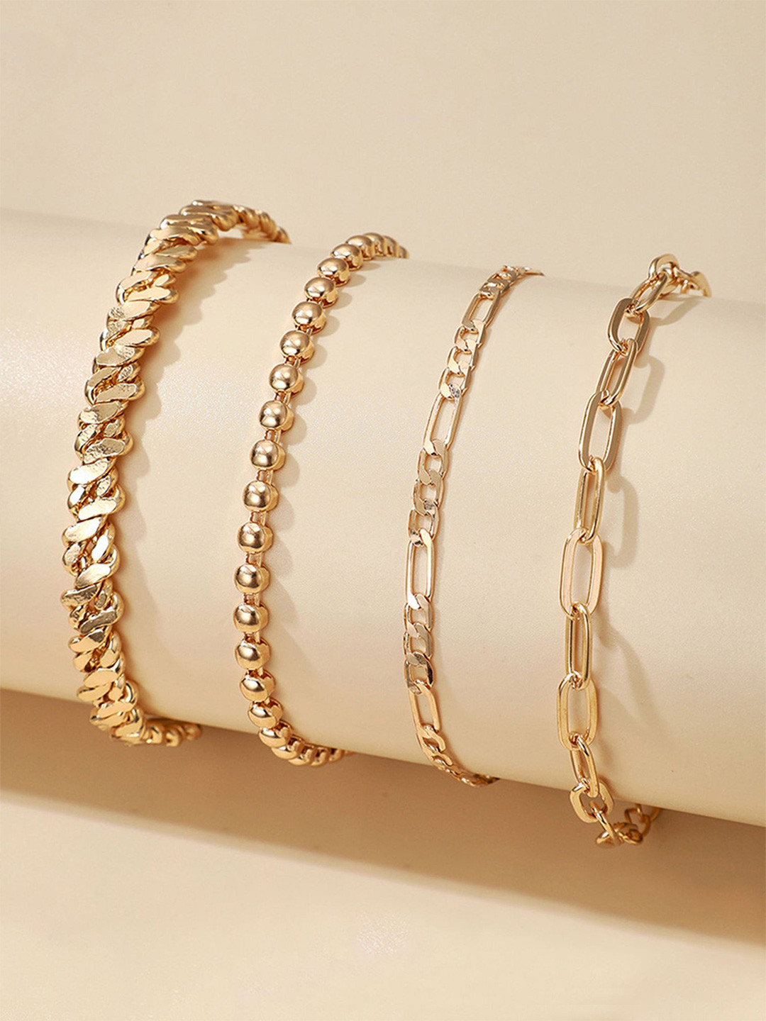 

Unwind by Yellow Chimes Women Set Of 4 Gold-Plated Link Bracelet