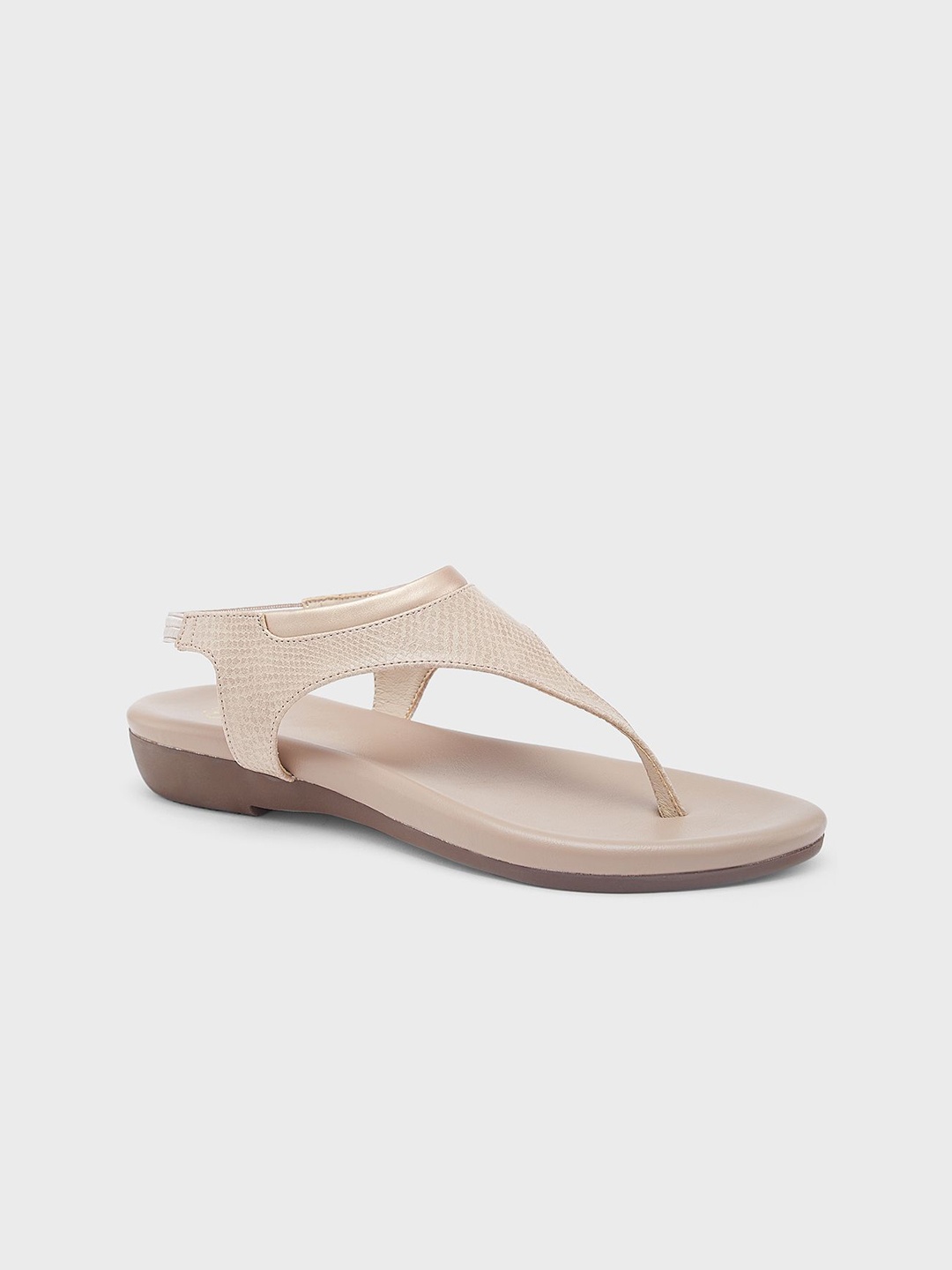 

Sole To Soul Textured Open Toe T-Straps Flats, Beige