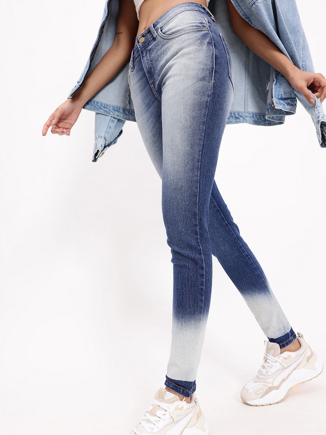 

DressBerry Women Vintage Worn In Look Ombre Skinny Jeans, Blue
