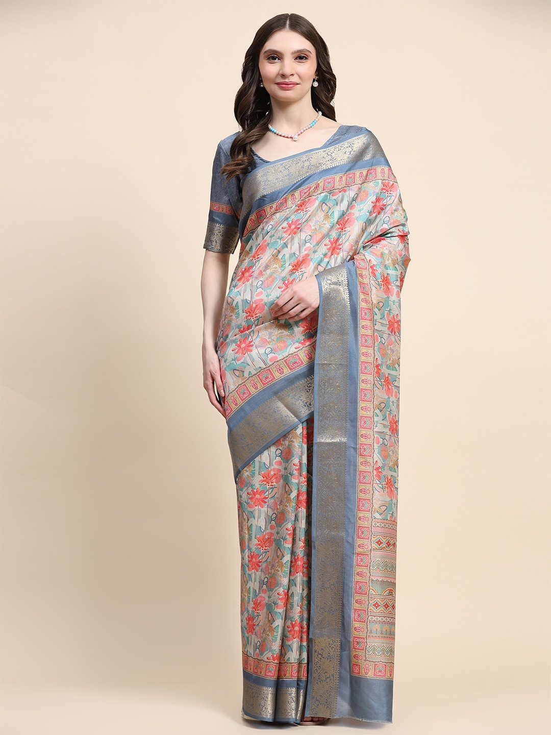 

PRATIBIMB Ethnic Motifs Zari Pure Silk Saree, Grey