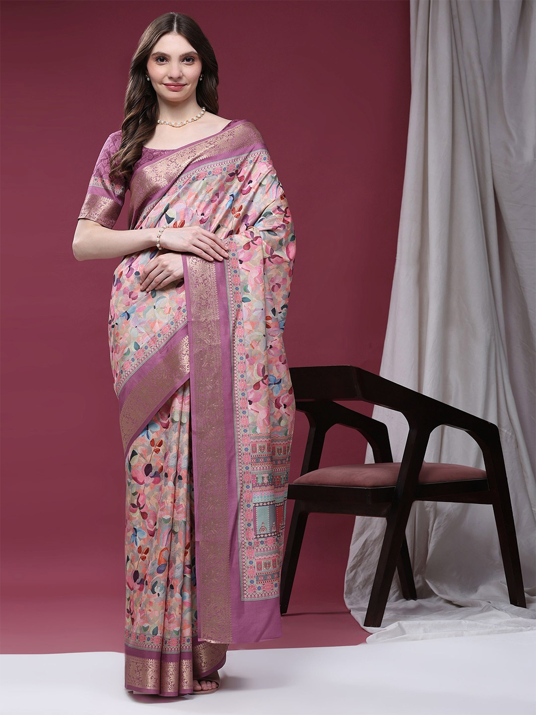 

PRATIBIMB Printed Pure Silk Saree, Purple