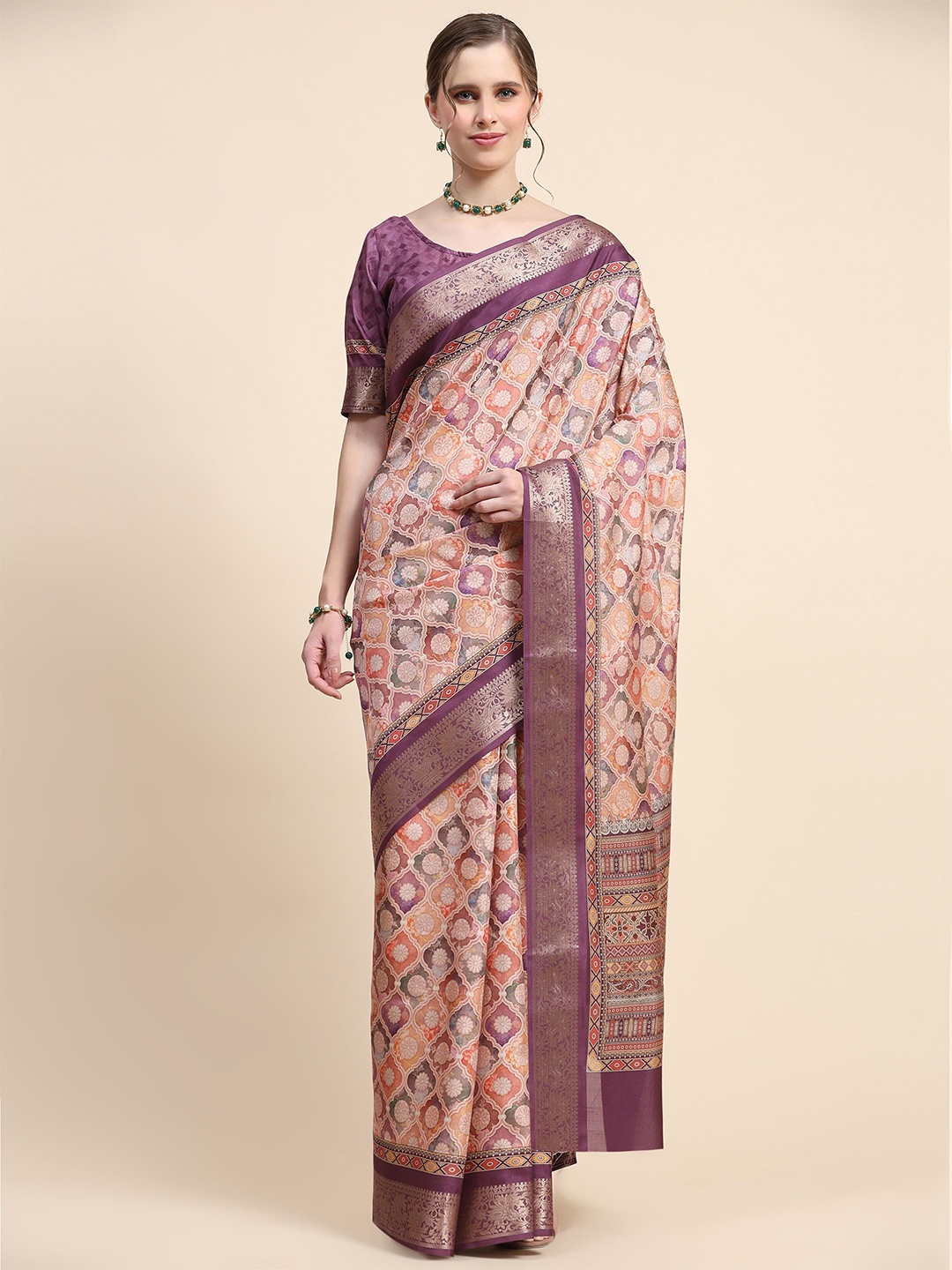 

PRATIBIMB Ethnic Motifs Zari Pure Silk Saree, Purple