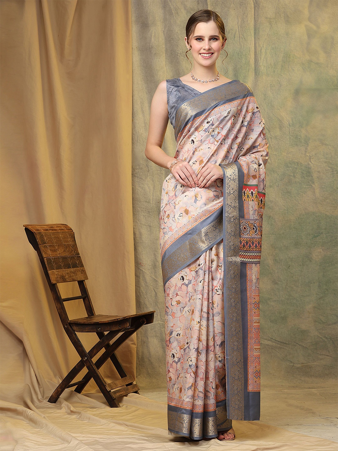 

PRATIBIMB Ethnic Motifs Zari Pure Silk Saree, Pink