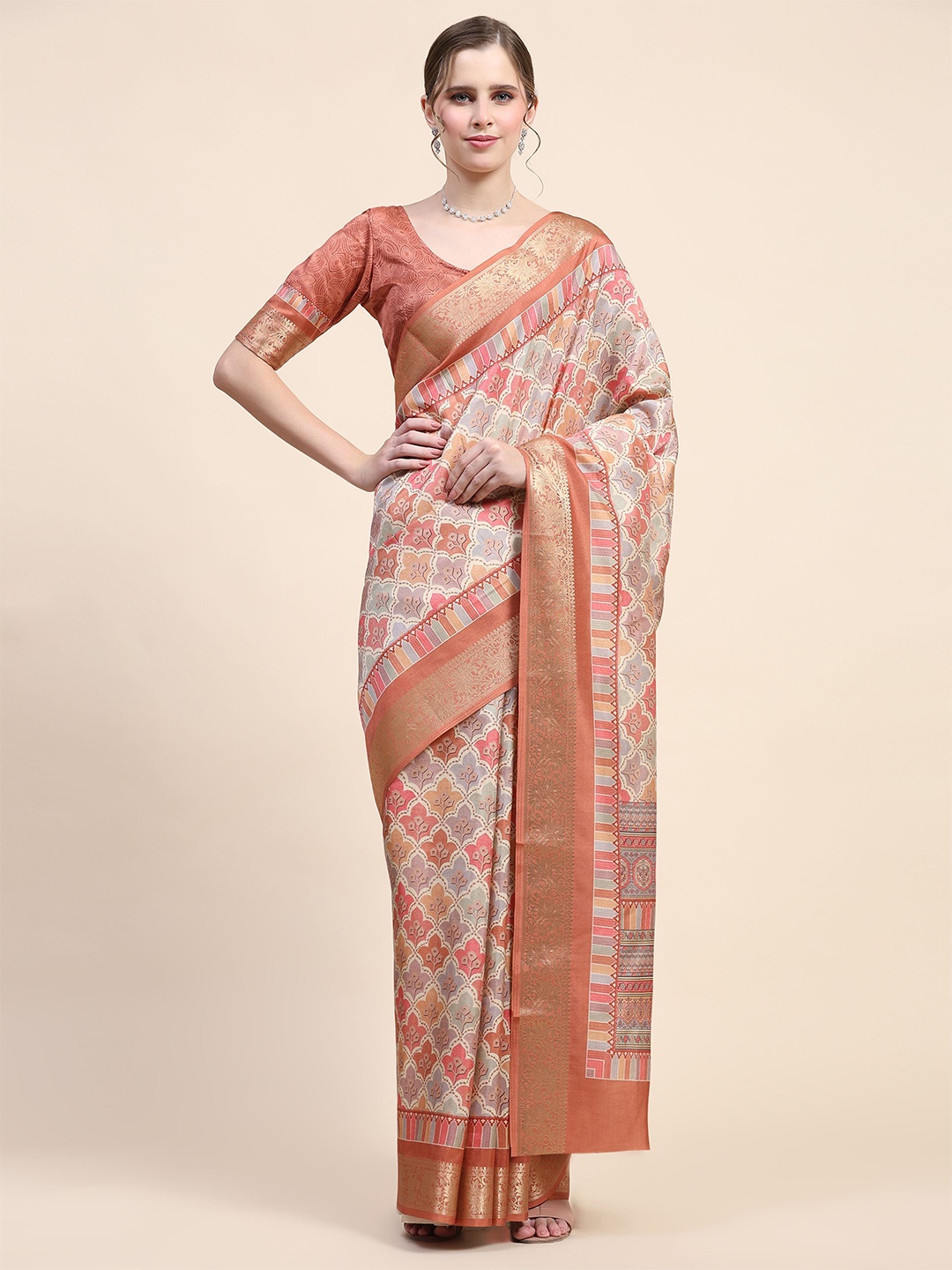 

PRATIBIMB Ethnic Motifs Zari Pure Silk Saree, Rust