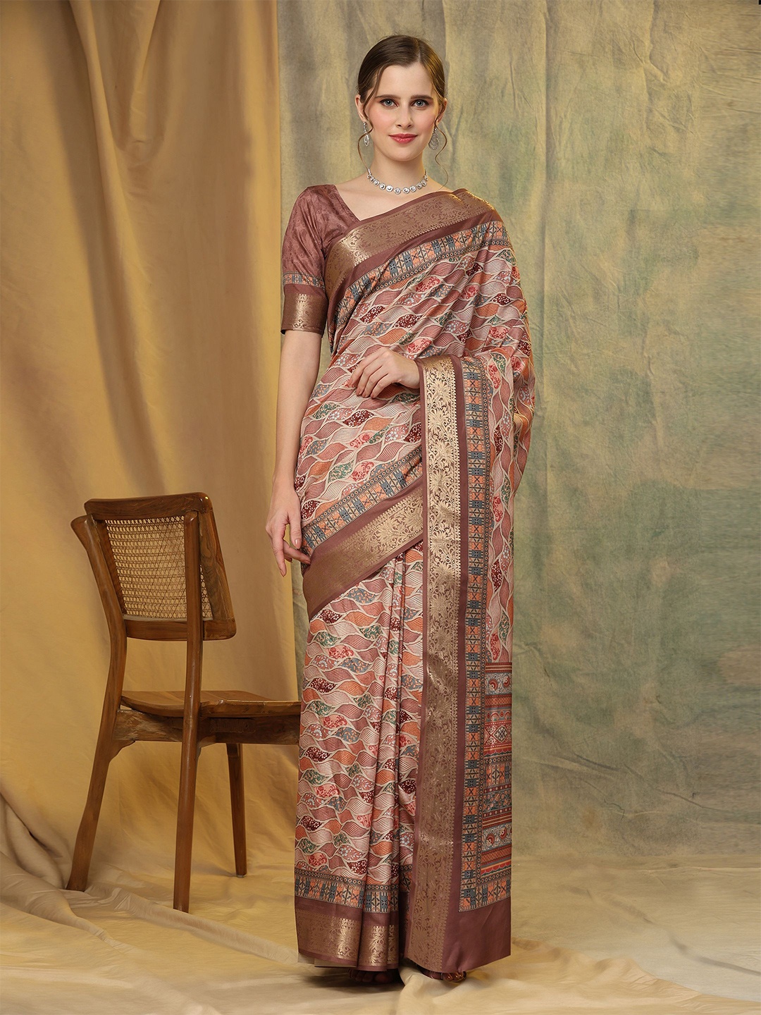 

PRATIBIMB Ethnic Motifs Zari Pure Silk Saree, Brown