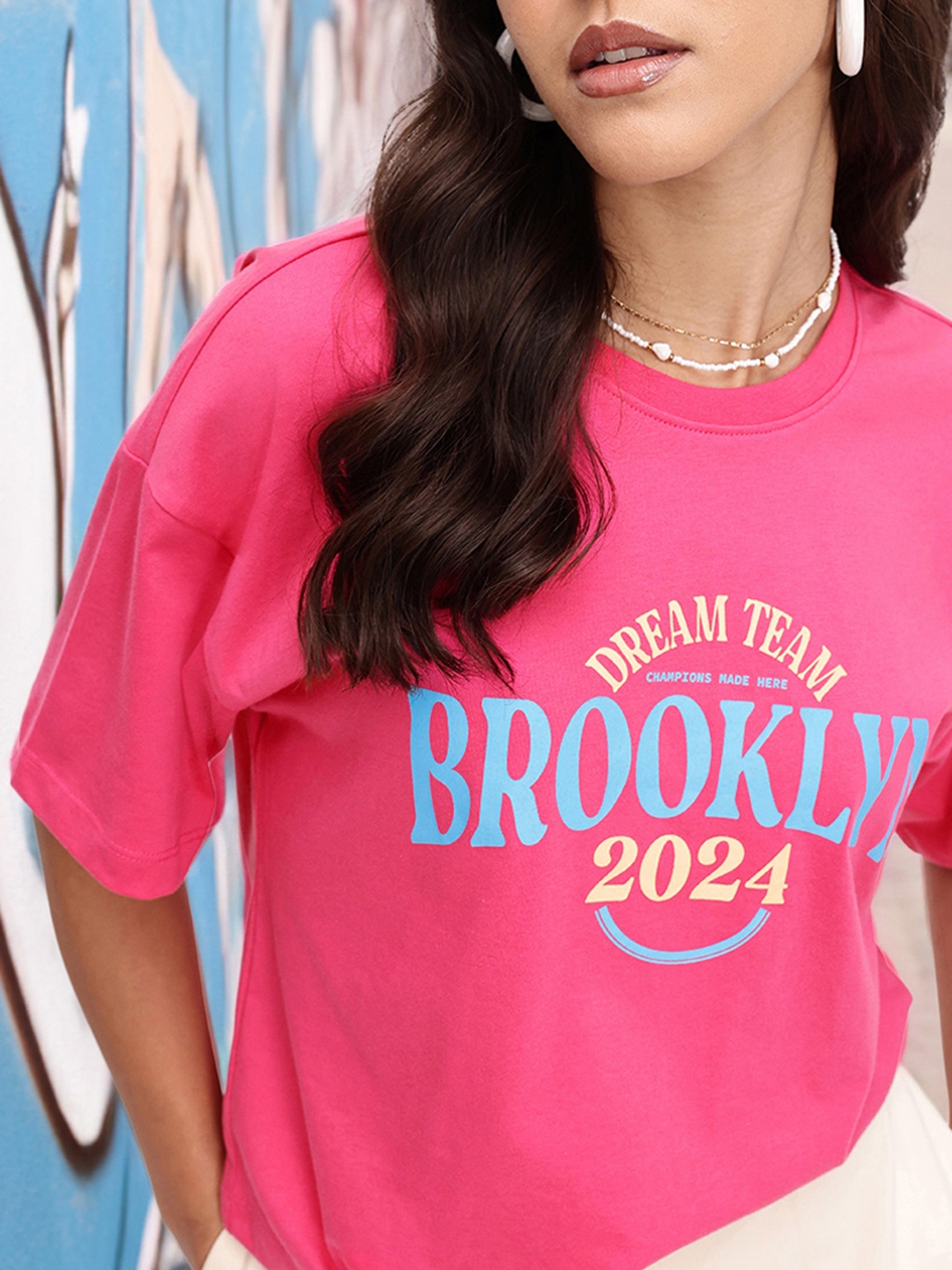 

DressBerry Brooklyn Vibe Printed T-Shirt, Pink