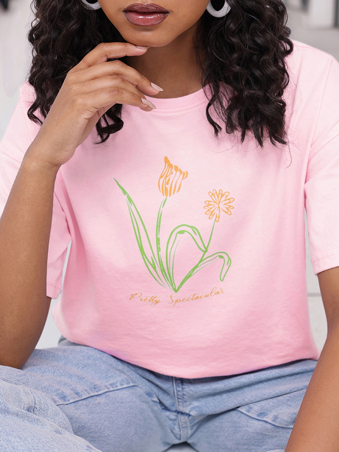 

DressBerry Bliss Of Comfy In Graphic Printed Round Neck T-Shirt, Pink