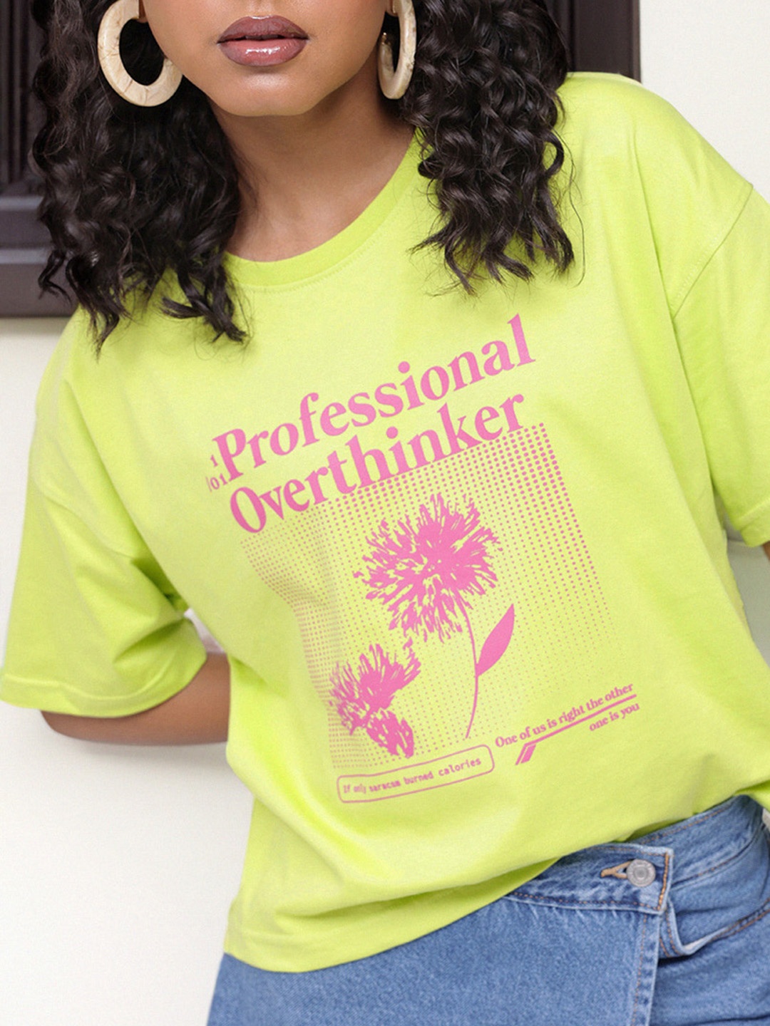 

DressBerry Street Style Swagger Round Neck Graphic T-Shirt, Lime green