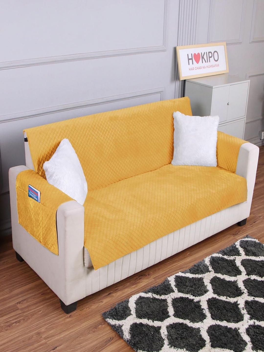 

HOKIPO Mustard Velvet 3 Seater Sofa Cover Mat