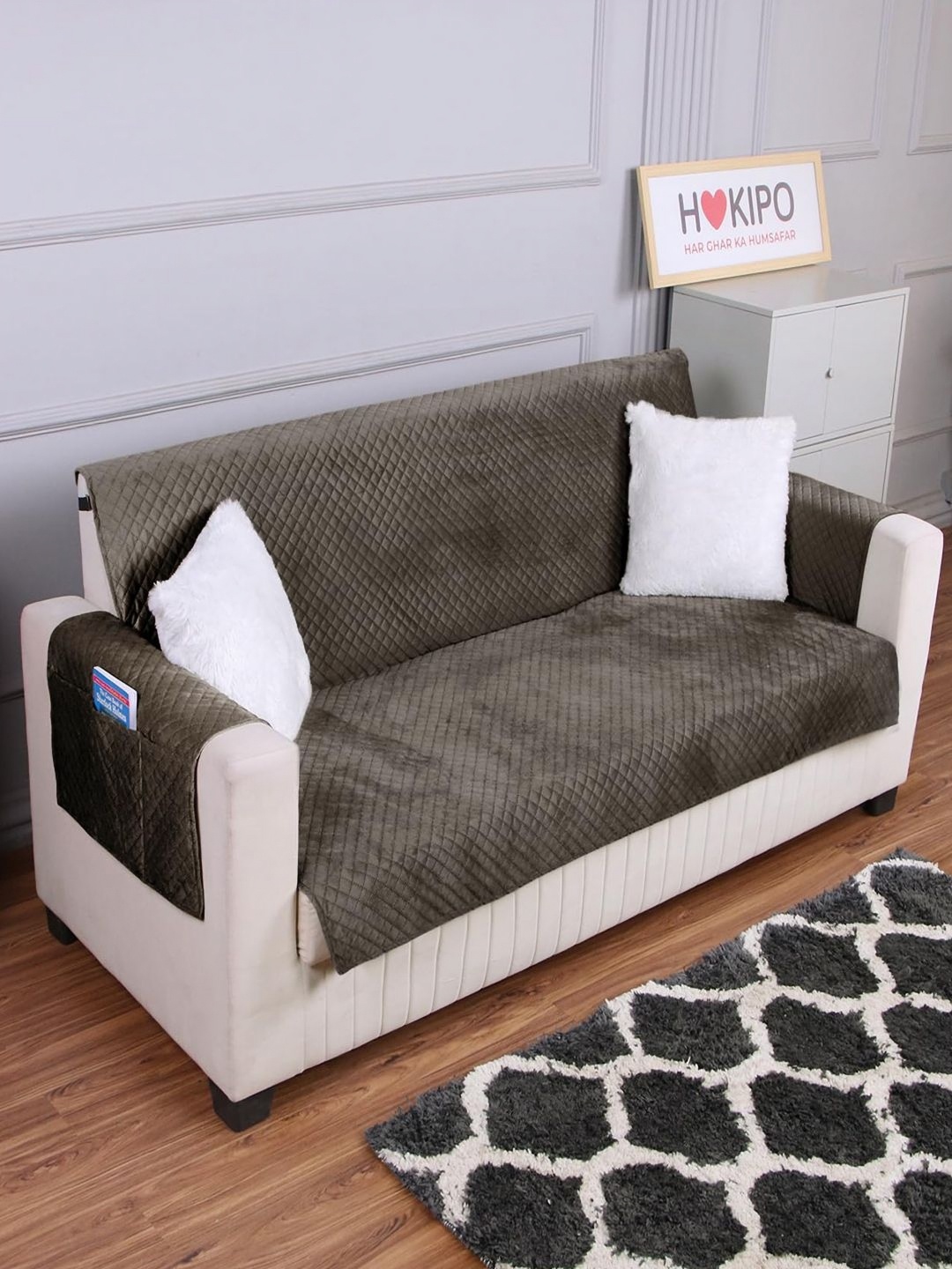 

HOKIPO Brown Velvet 1 Seater Sofa Cover With Arms