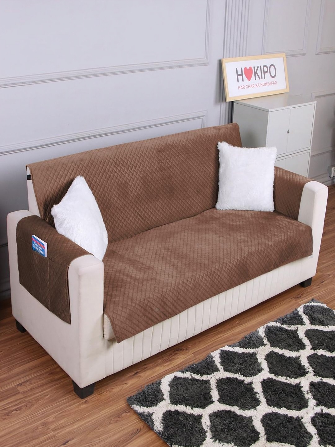 

HOKIPO Brown Velvet 2 Seater Sofa Cover With Arms