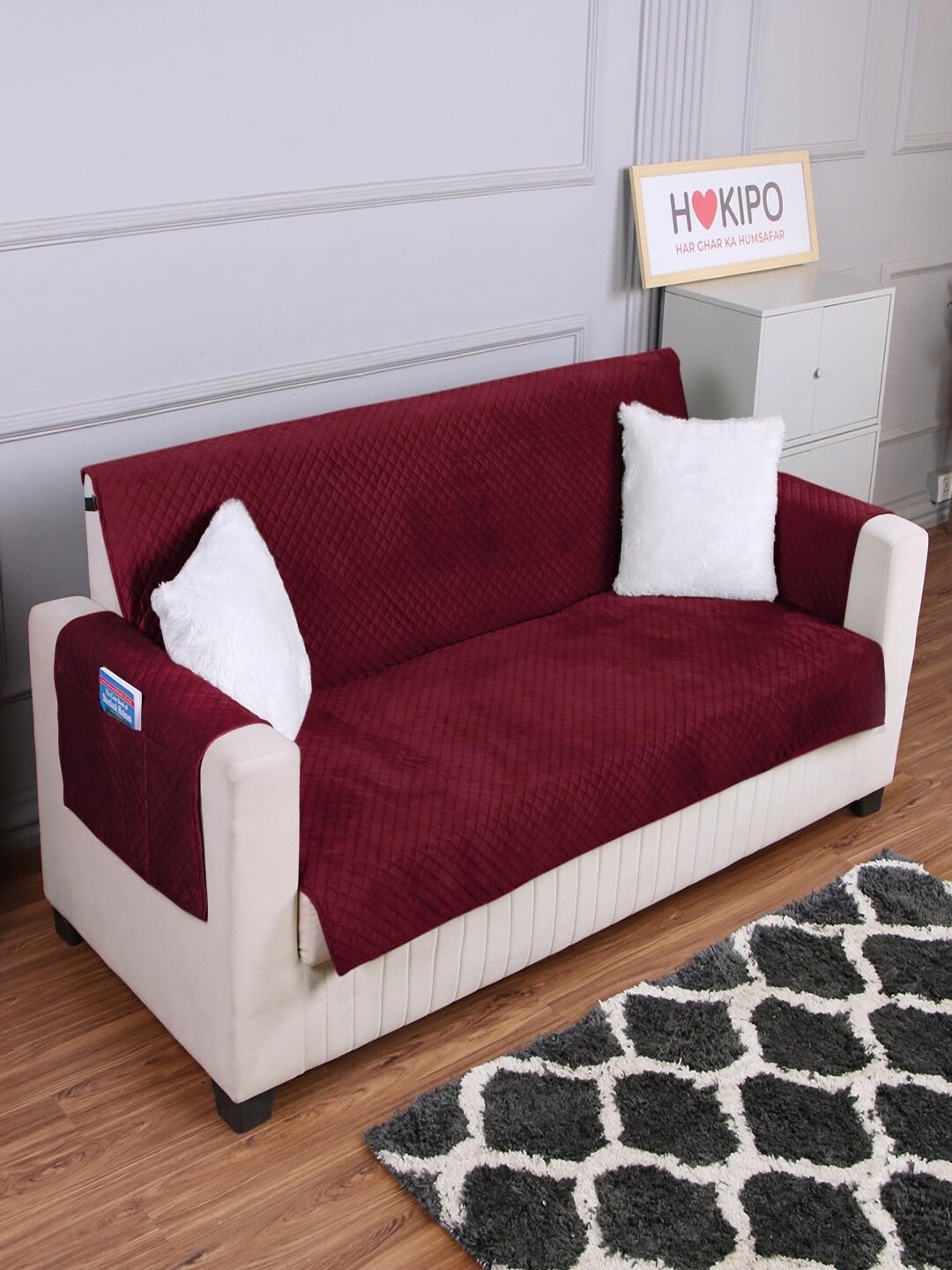 

HOKIPO Red Velvet 1 Seater Sofa Cover With Arms
