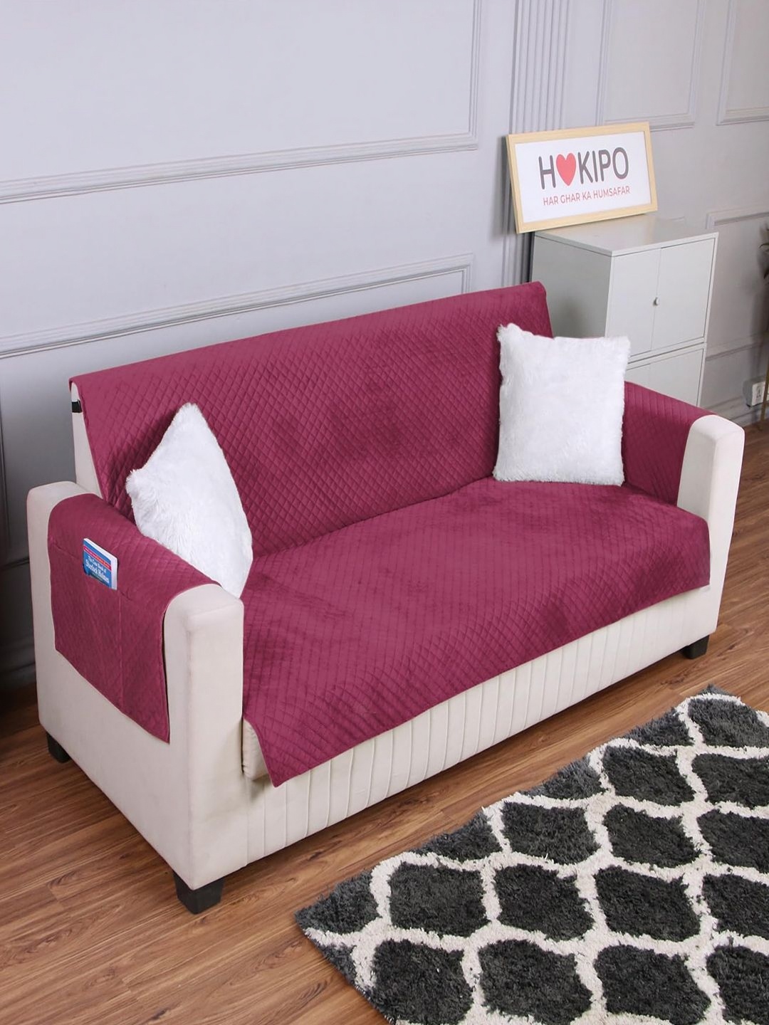 

HOKIPO Maroon Velvet 4 Seater Sofa Cover With Arms