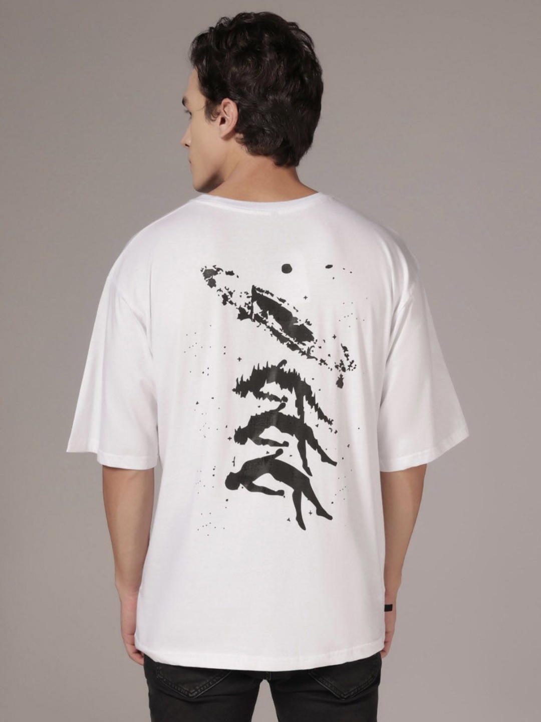 

DI LUSSO Typography Printed Round Neck Short Sleeves Oversized Pure Cotton T-shirt, White