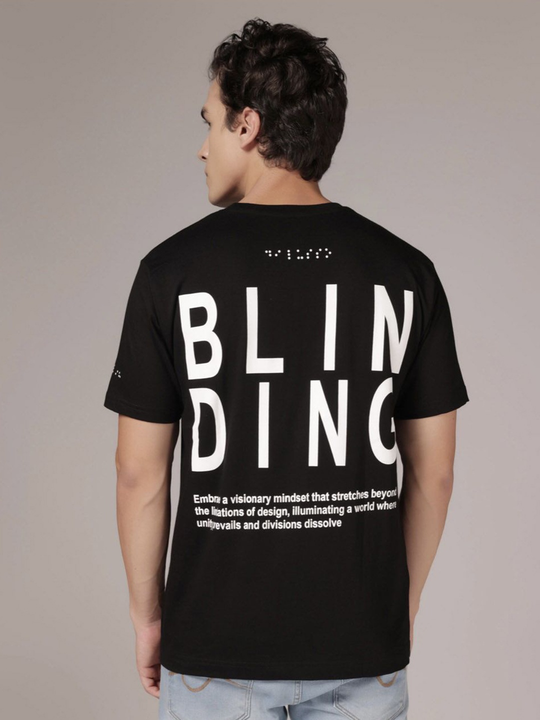 

DI LUSSO Typography Printed Round Neck Cotton T-shirt, Black