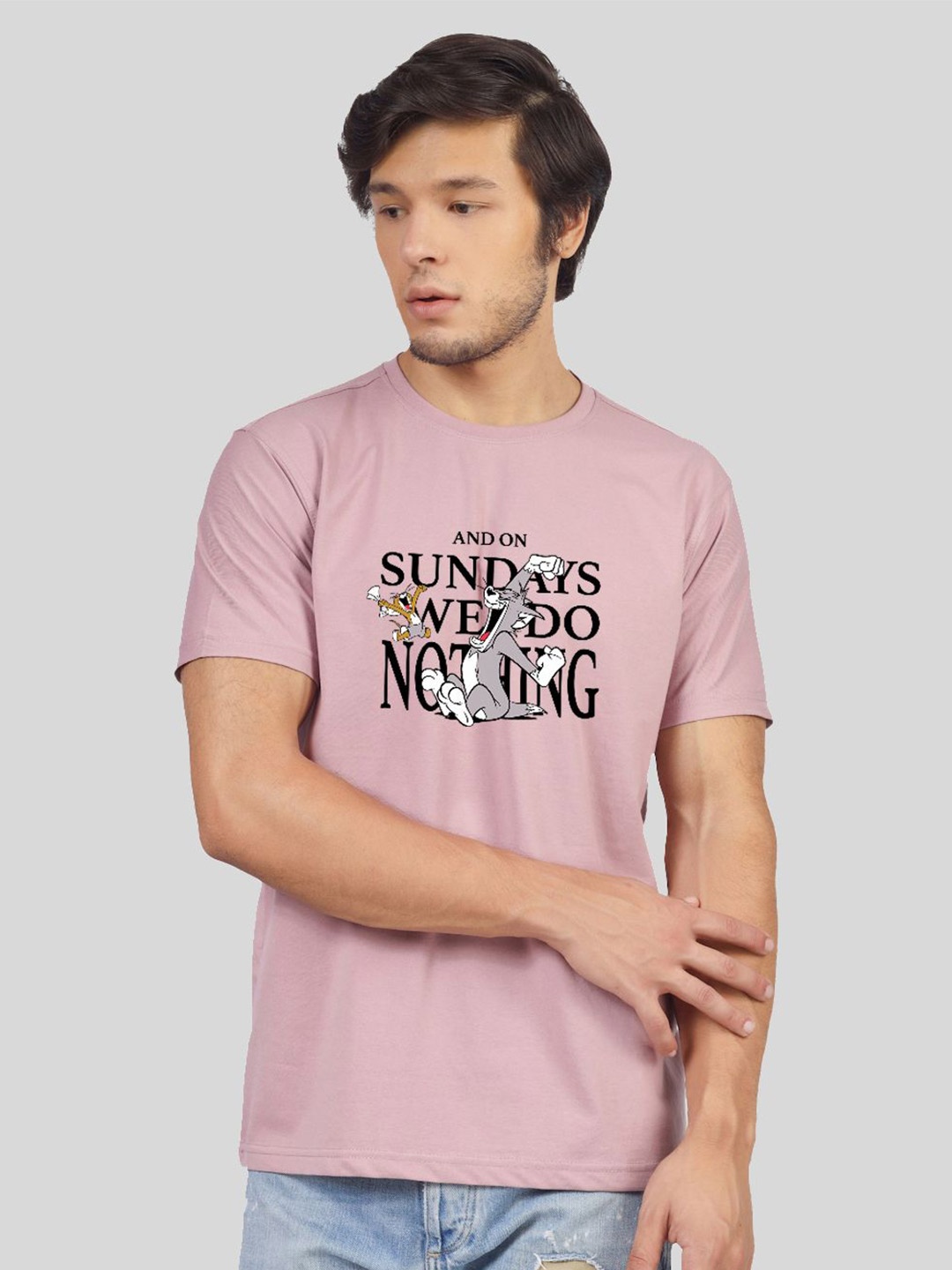 

Greylongg Men Round Neck Typography Printed T-shirt, Purple