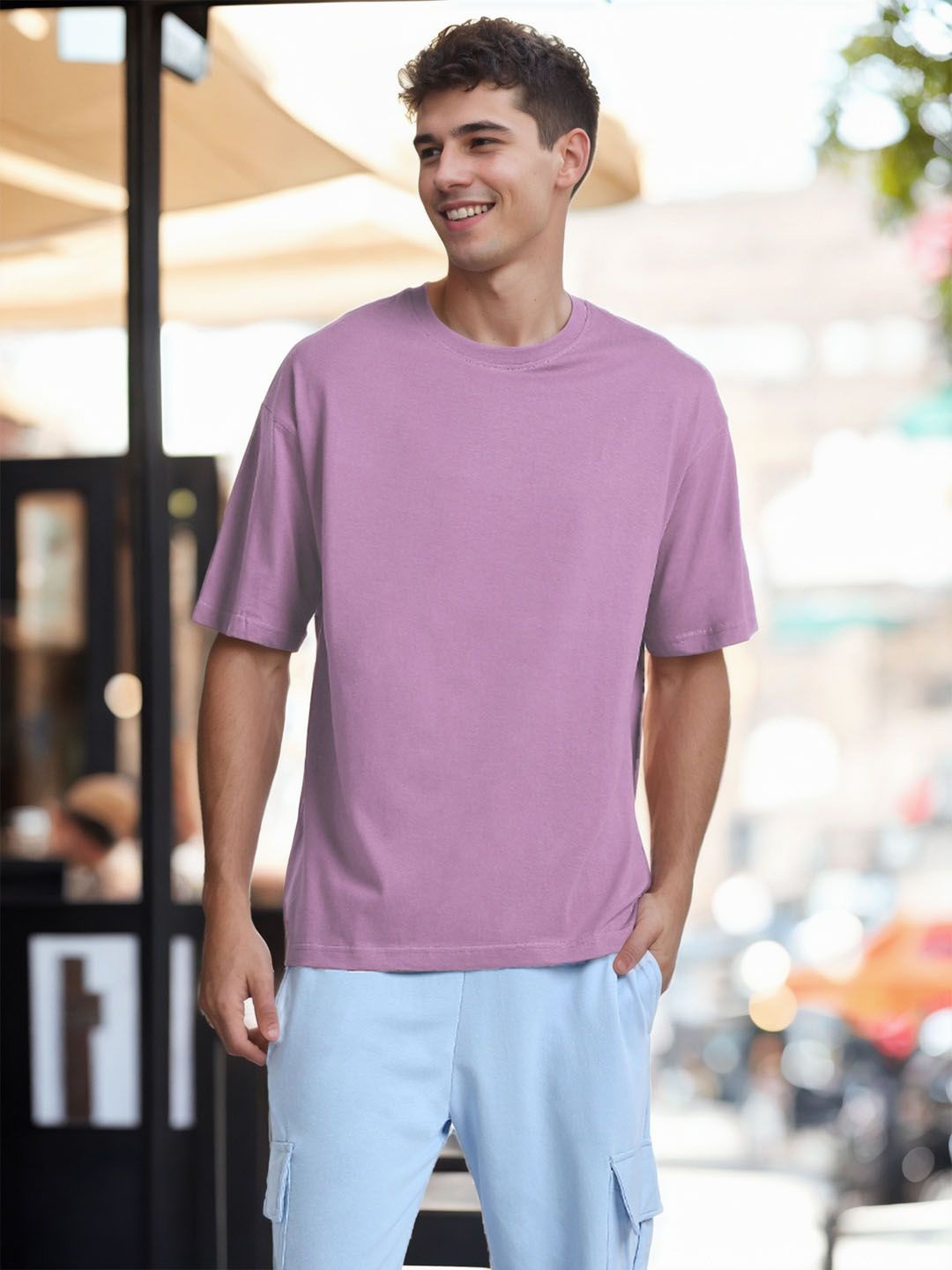 

NOBERO Round Neck Cotton Oversized T-shirt, Mauve