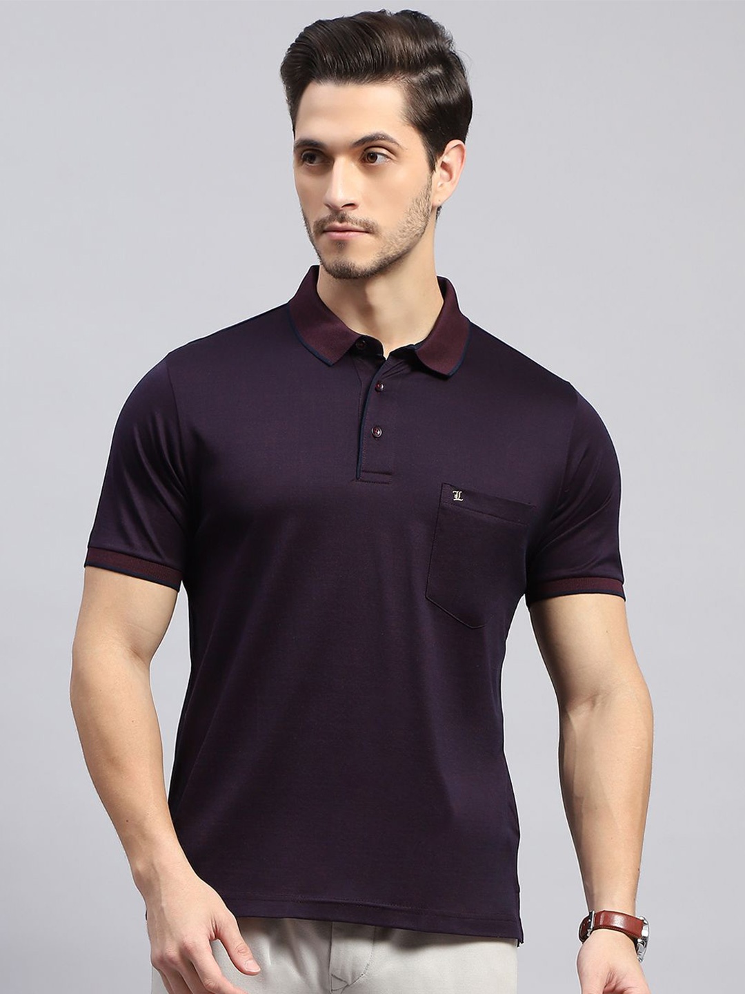 

Monte Carlo Polo Collar Short Sleeves Pockets Regular Fit Cotton T-shirt, Maroon