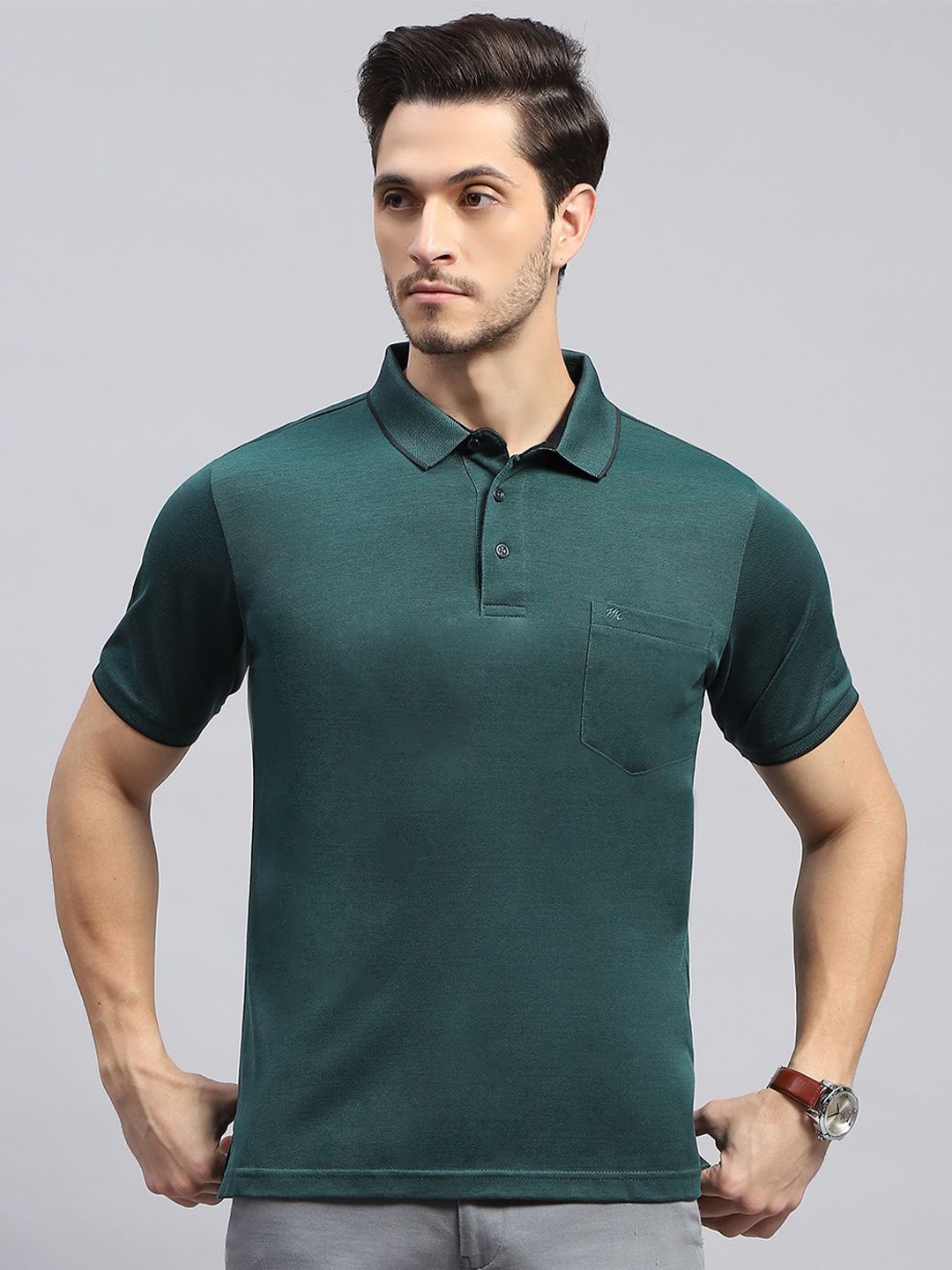 

Monte Carlo Polo Collar Short Sleeves Regular Fit Cotton T-shirt, Green