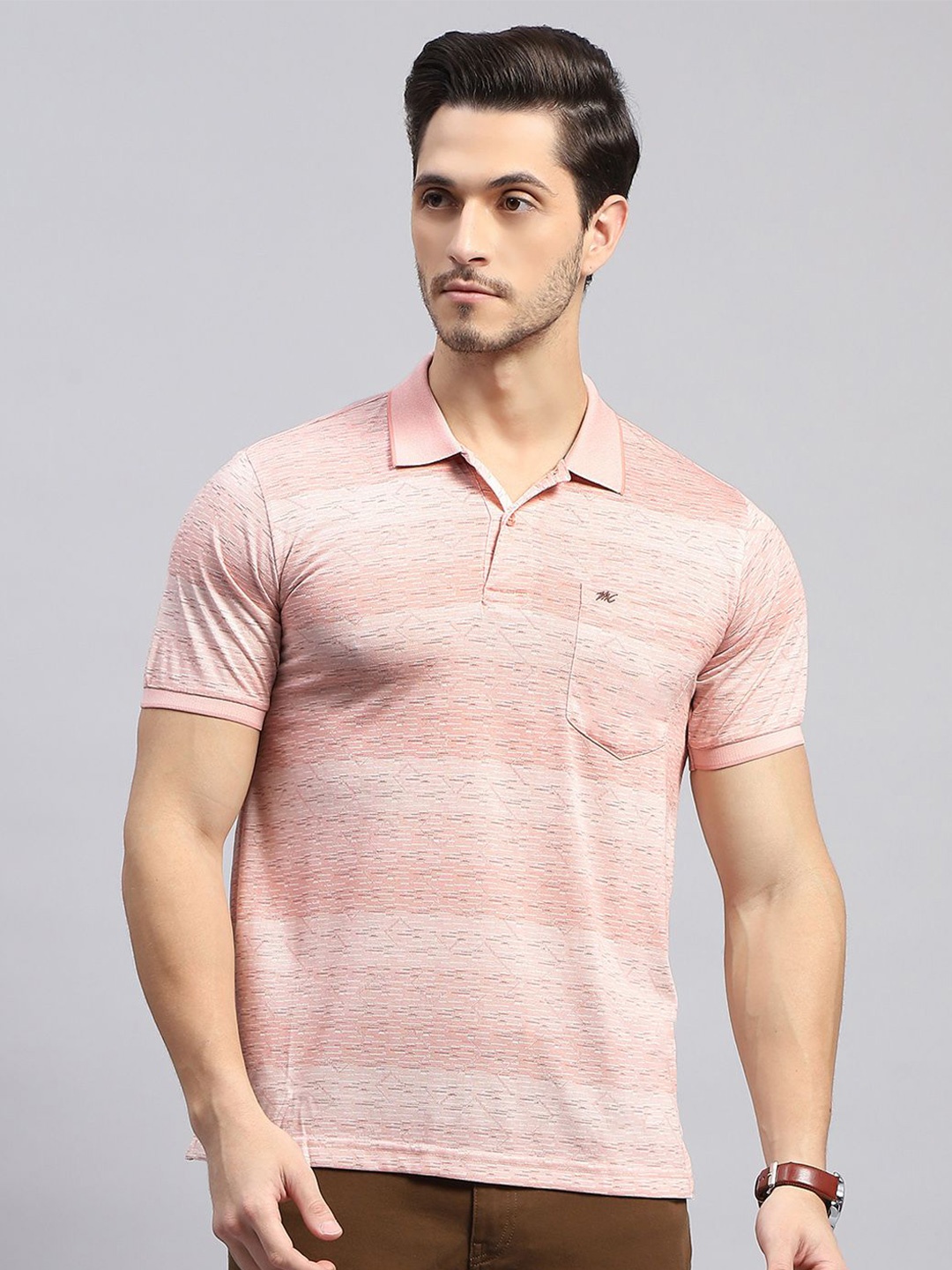 

Monte Carlo Polo Collar Short Sleeves Pockets Regular Fit Cotton T-shirt, Pink