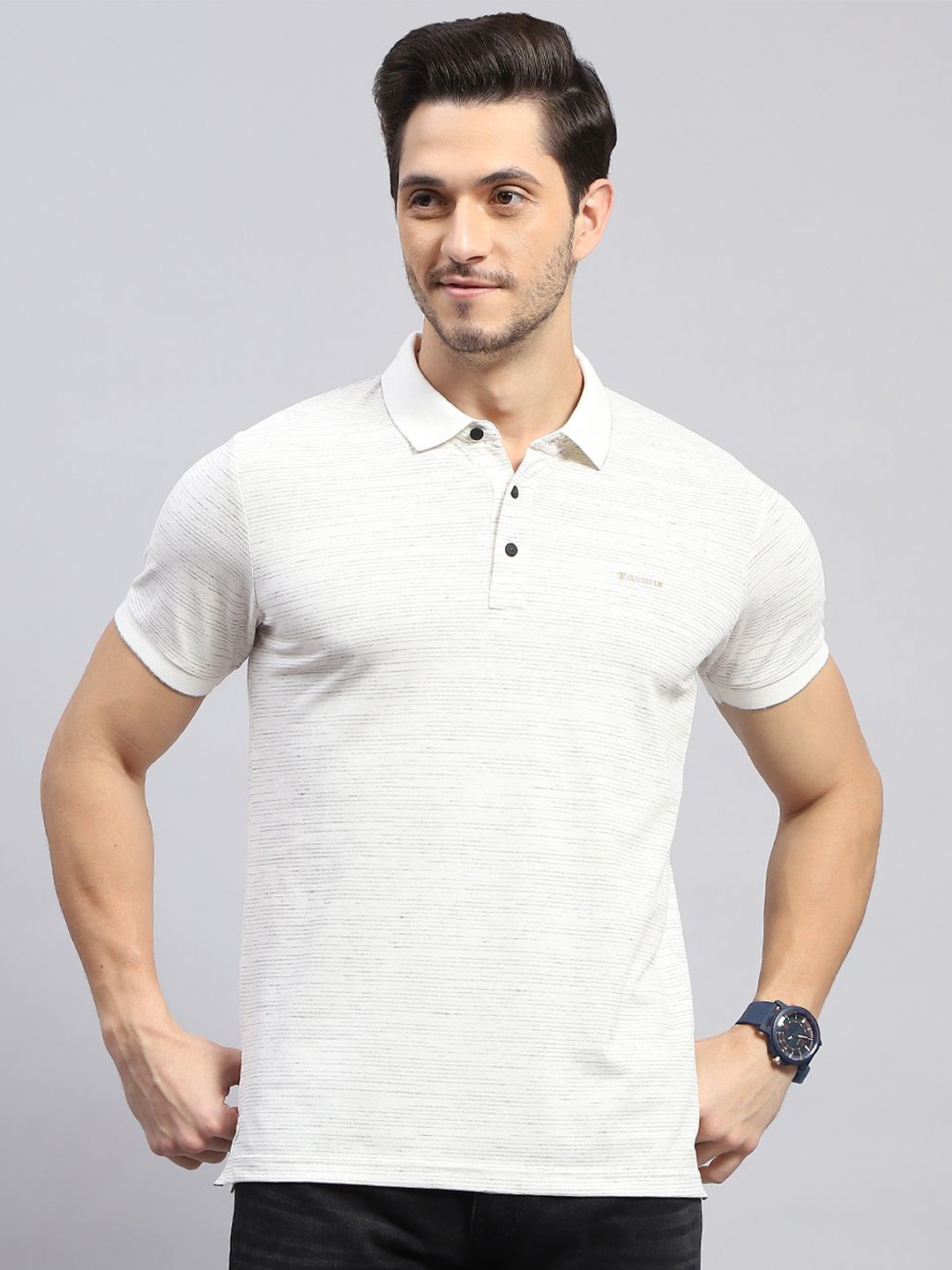 

Monte Carlo Polo Collar Short Sleeves Regular Fit Cotton T-shirt, Off white