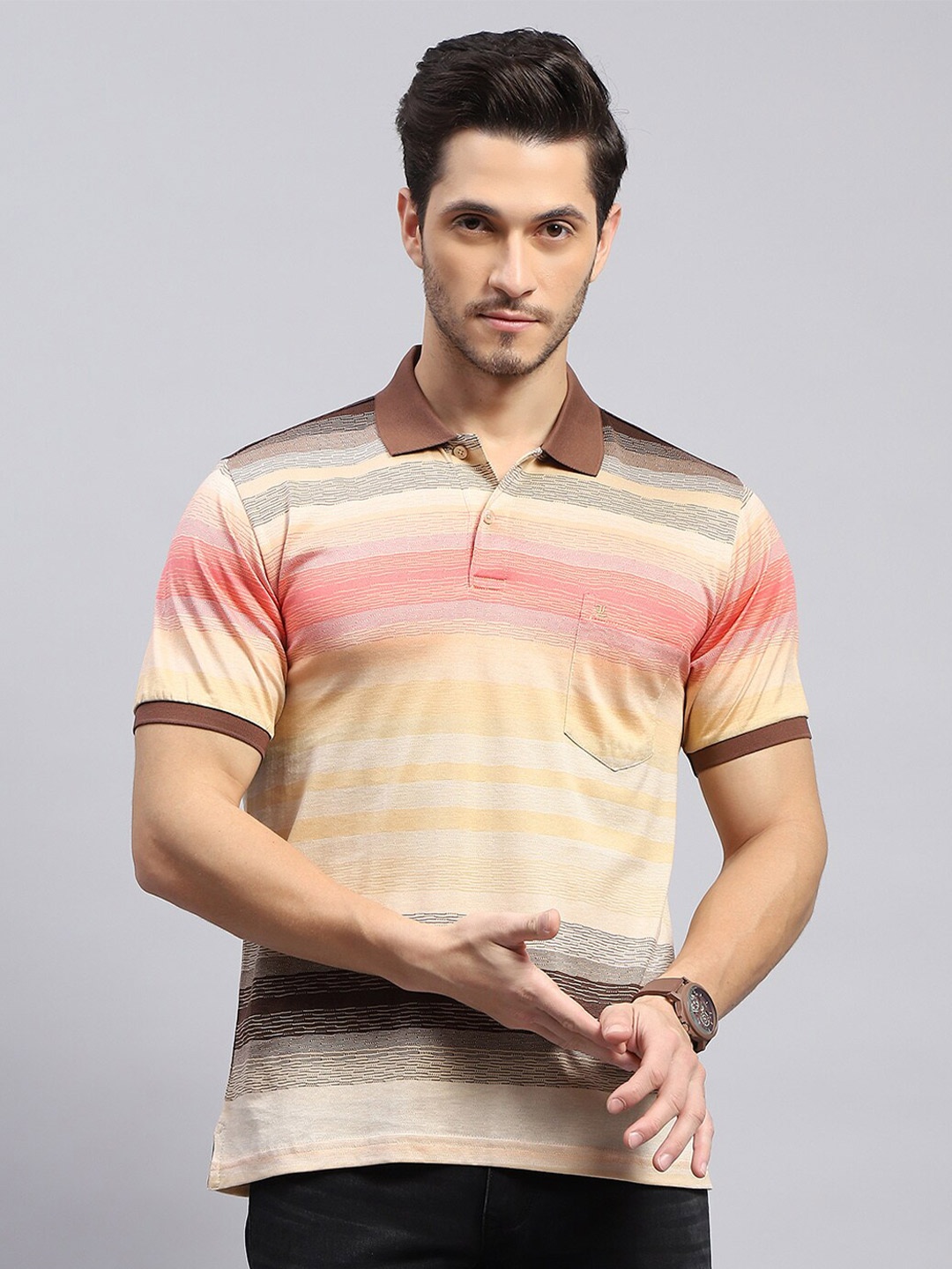 

Monte Carlo Men Printed Polo Collar Pockets T-shirt, Multi