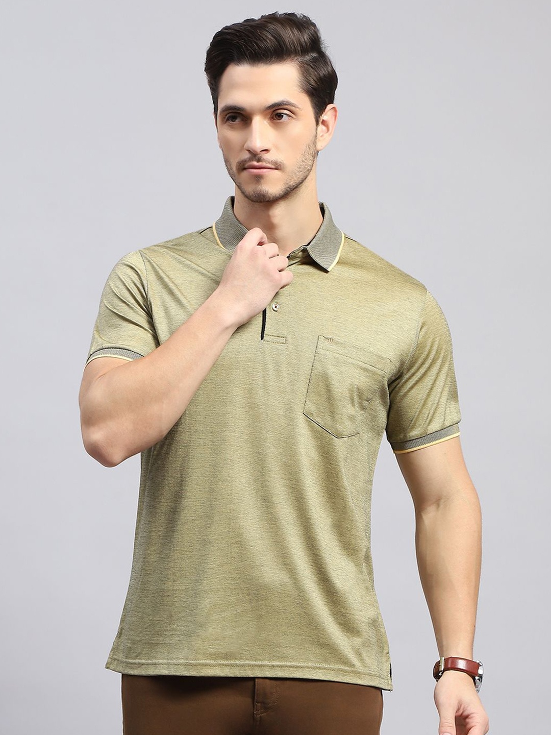 

Monte Carlo Polo Collar Short Sleeves Pockets Regular Fit Cotton T-shirt, Brown