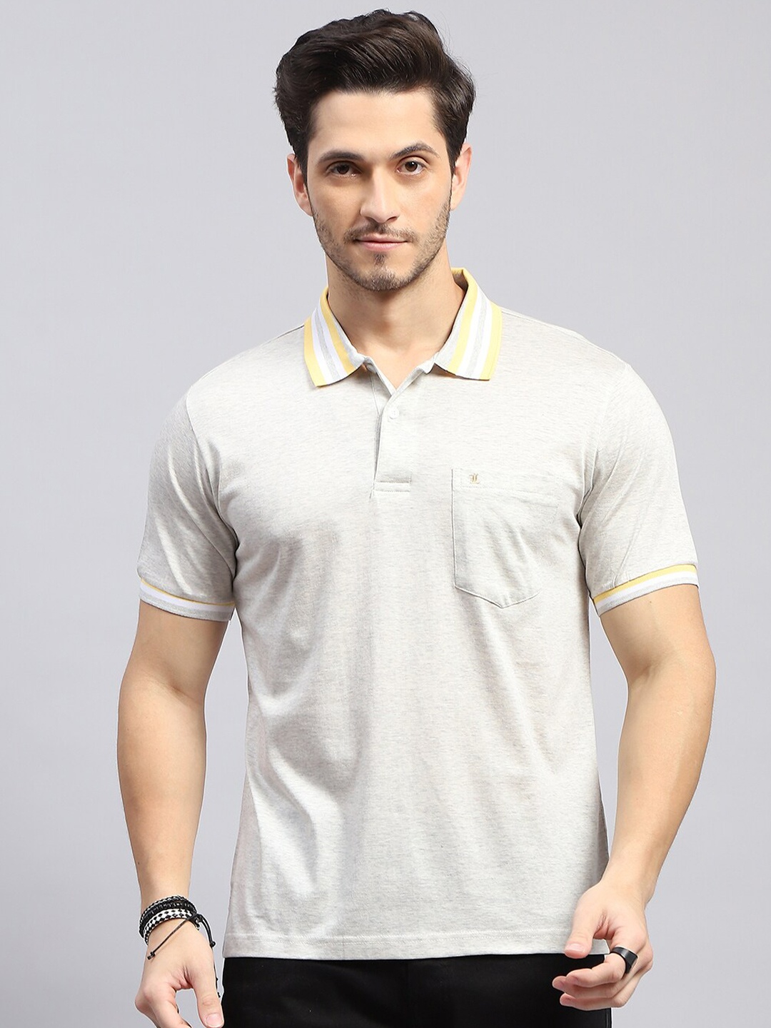 

Monte Carlo Polo Collar Short Sleeves Pockets Regular Fit Cotton T-shirt, Off white