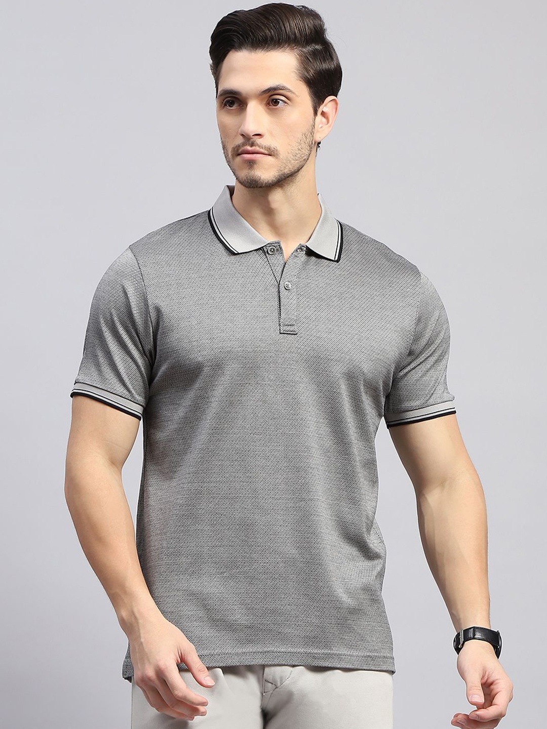 

Monte Carlo Polo Collar Short Sleeves Regular Fit Cotton T-shirt, Grey