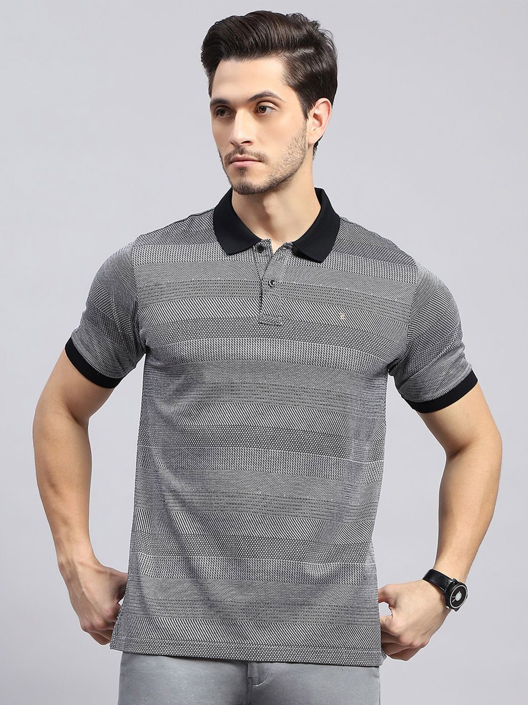 

Monte Carlo Men Polo Collar Cotton T-shirt, Grey