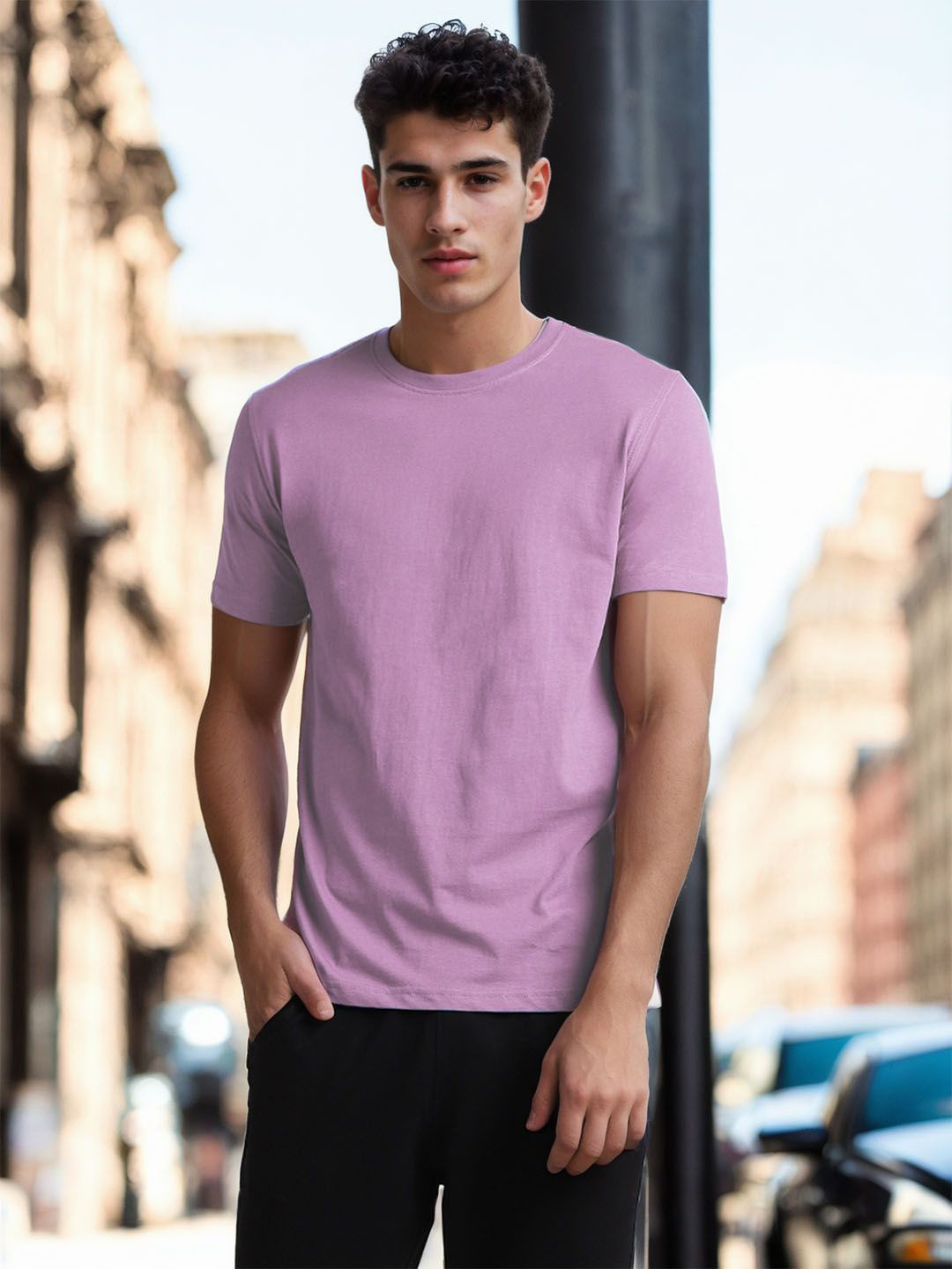 

NOBERO Men V-Neck Pockets T-shirt, Mauve
