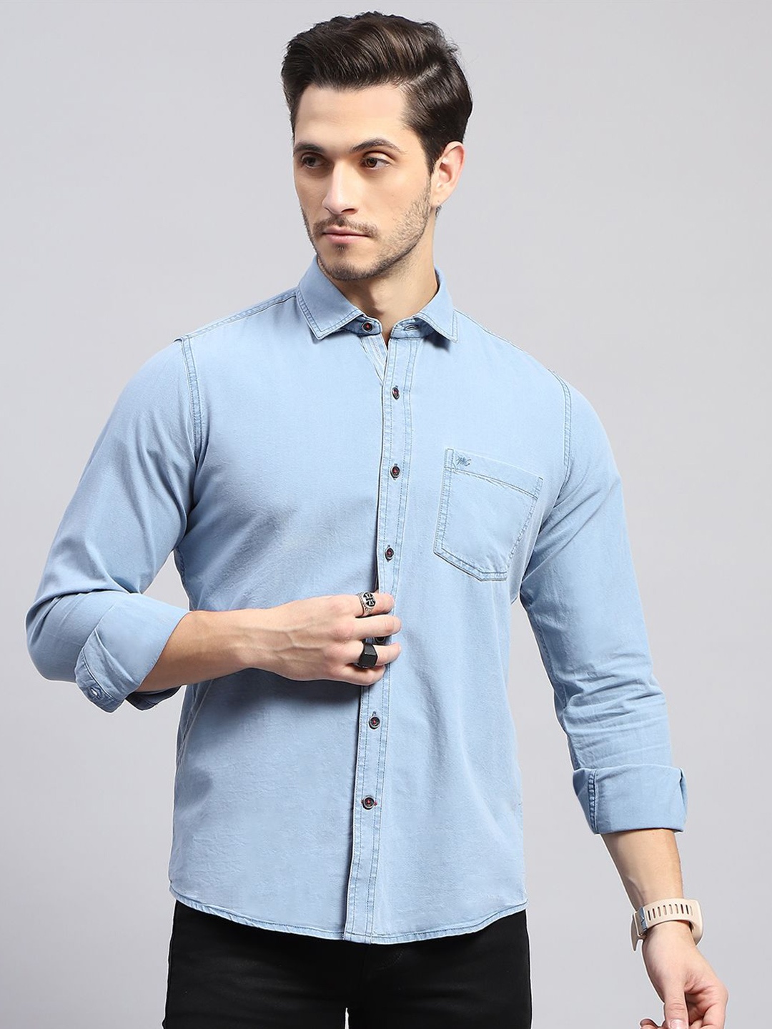 

Monte Carlo Opaque Cotton Casual Shirt, Blue
