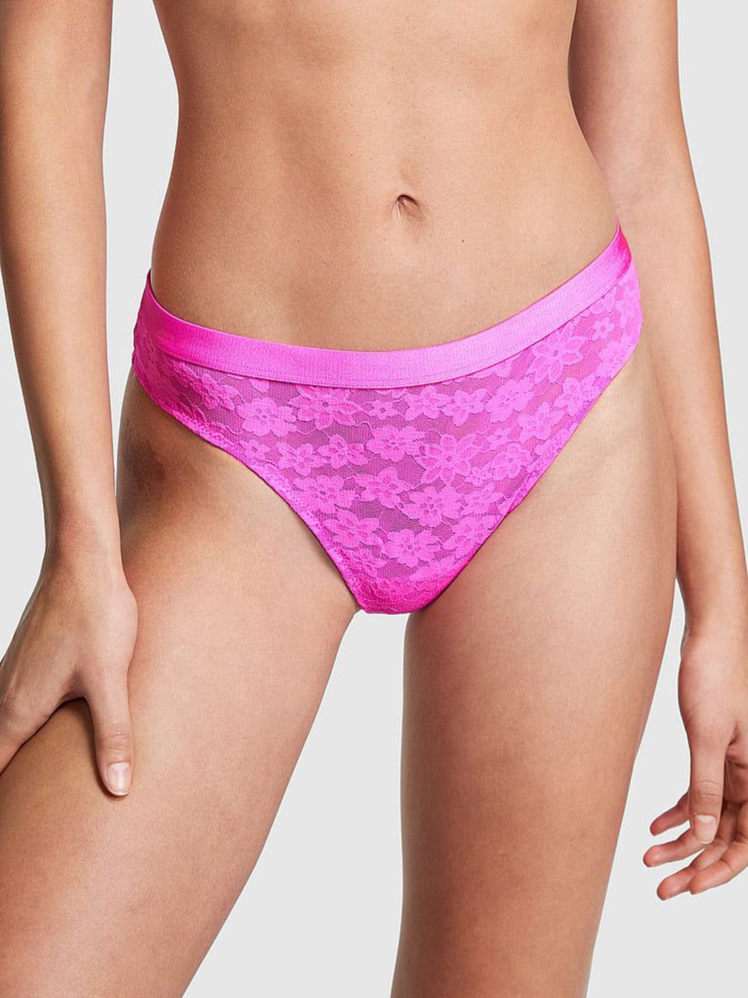 

Victoria's Secret Cotton Everywhere Lace Thong Briefs - 1122931115T0, Pink