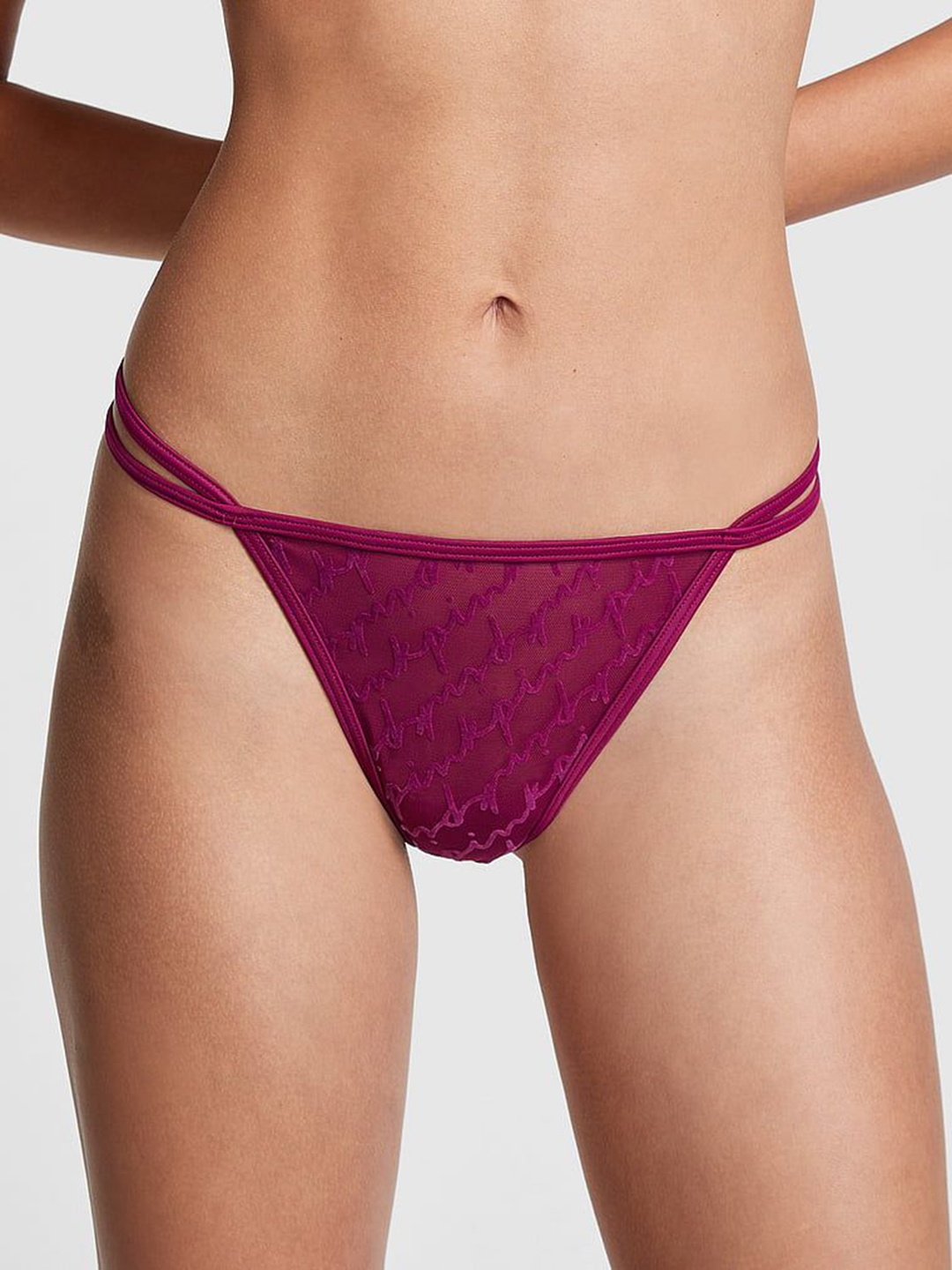 

Victoria's Secret Cotton Flocked Mesh Thong Panty-112269205TY4, Maroon
