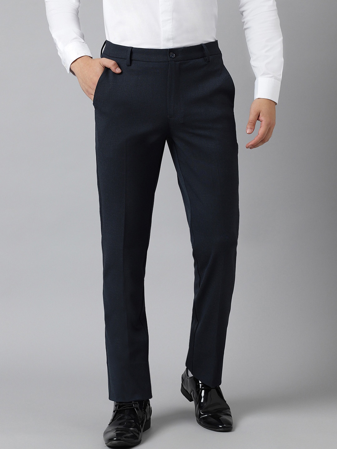 

SUBTRACT Men Navy Blue Slim Fit Wrinkle Free Formal Trousers