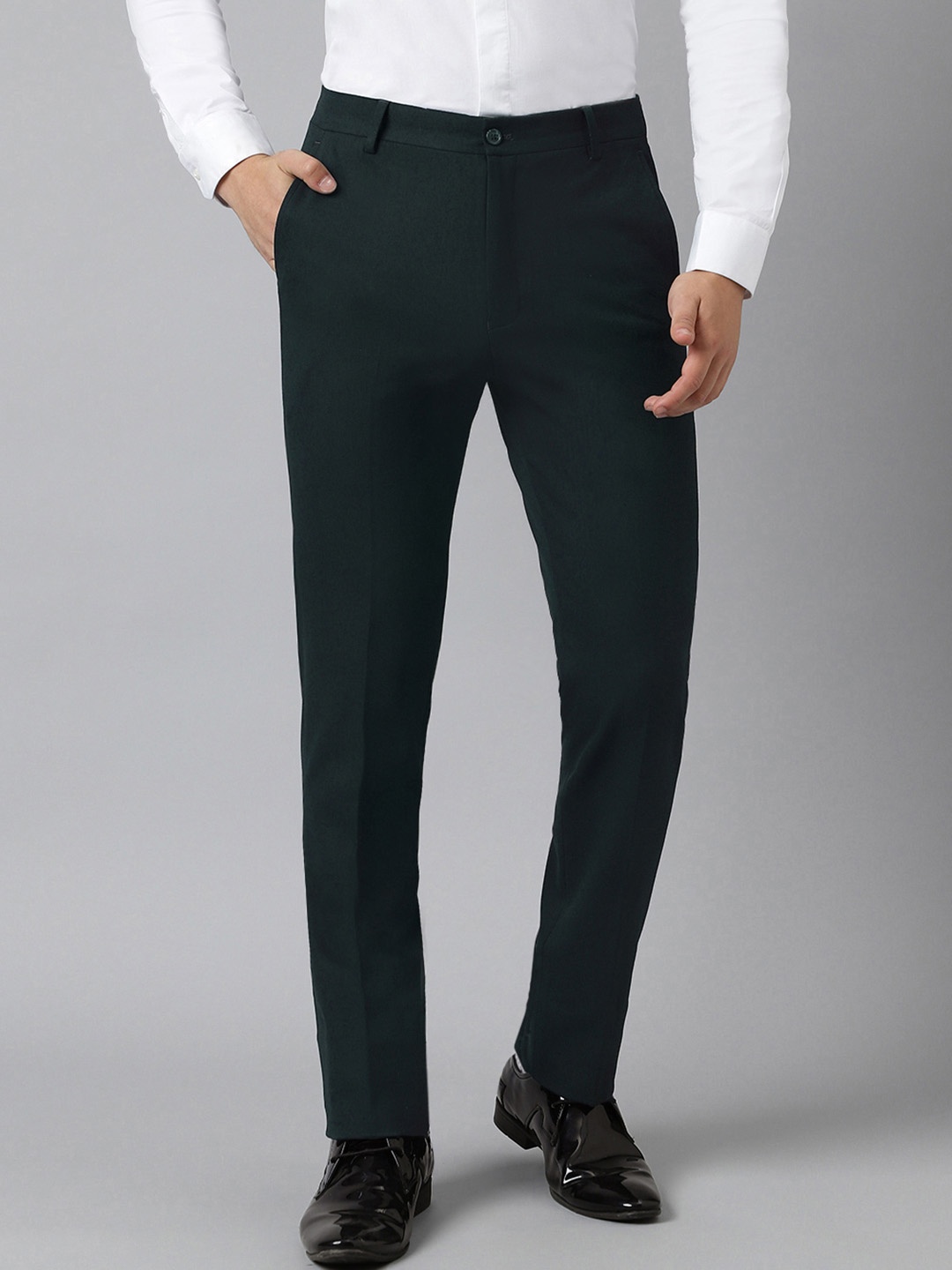 

SUBTRACT Men Green Slim Fit Wrinkle Mid-Rise Formal Trousers