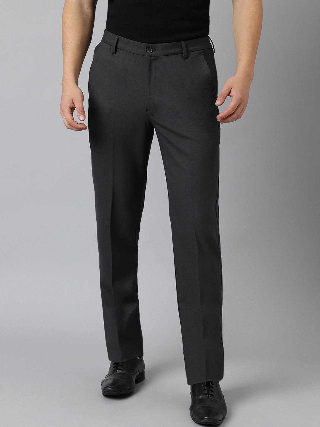 

SUBTRACT Men Charcoal Grey Slim Fit Wrinkle Free Formal Trousers