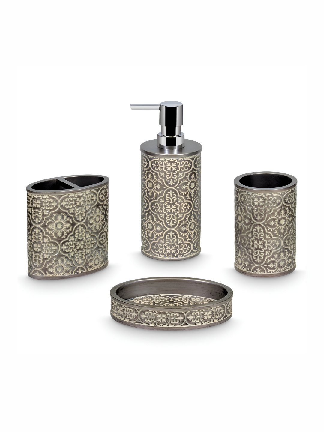 

Freelance Gold-Toned & Silver-Toned 4 Pieces Floral Polyresin Glossy Bath Accessories Set