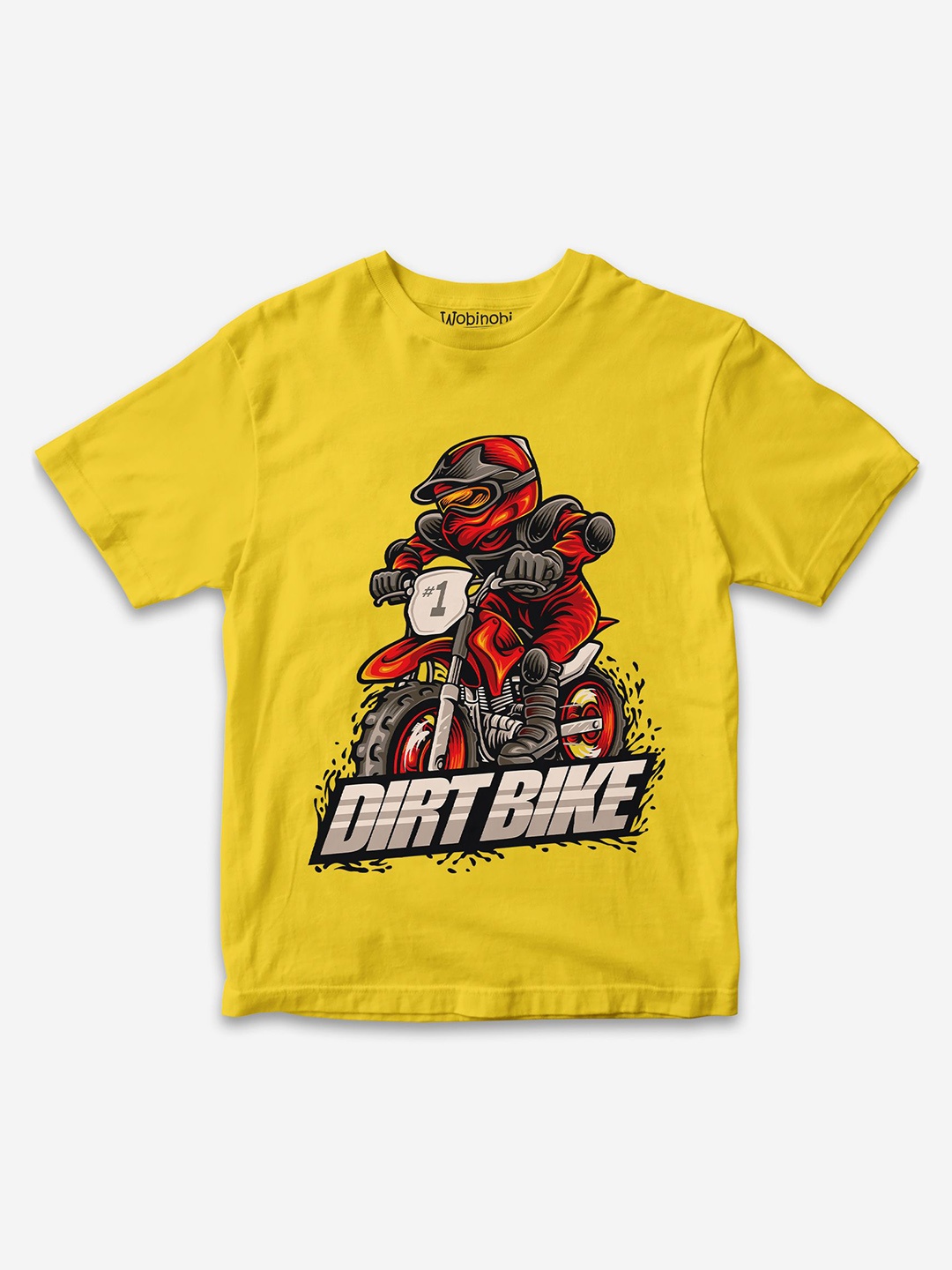 

Wobinobi Boys Dirt Bike Racing Motorcycle Printed Bio Finish Pure Cotton T-shirt, Yellow