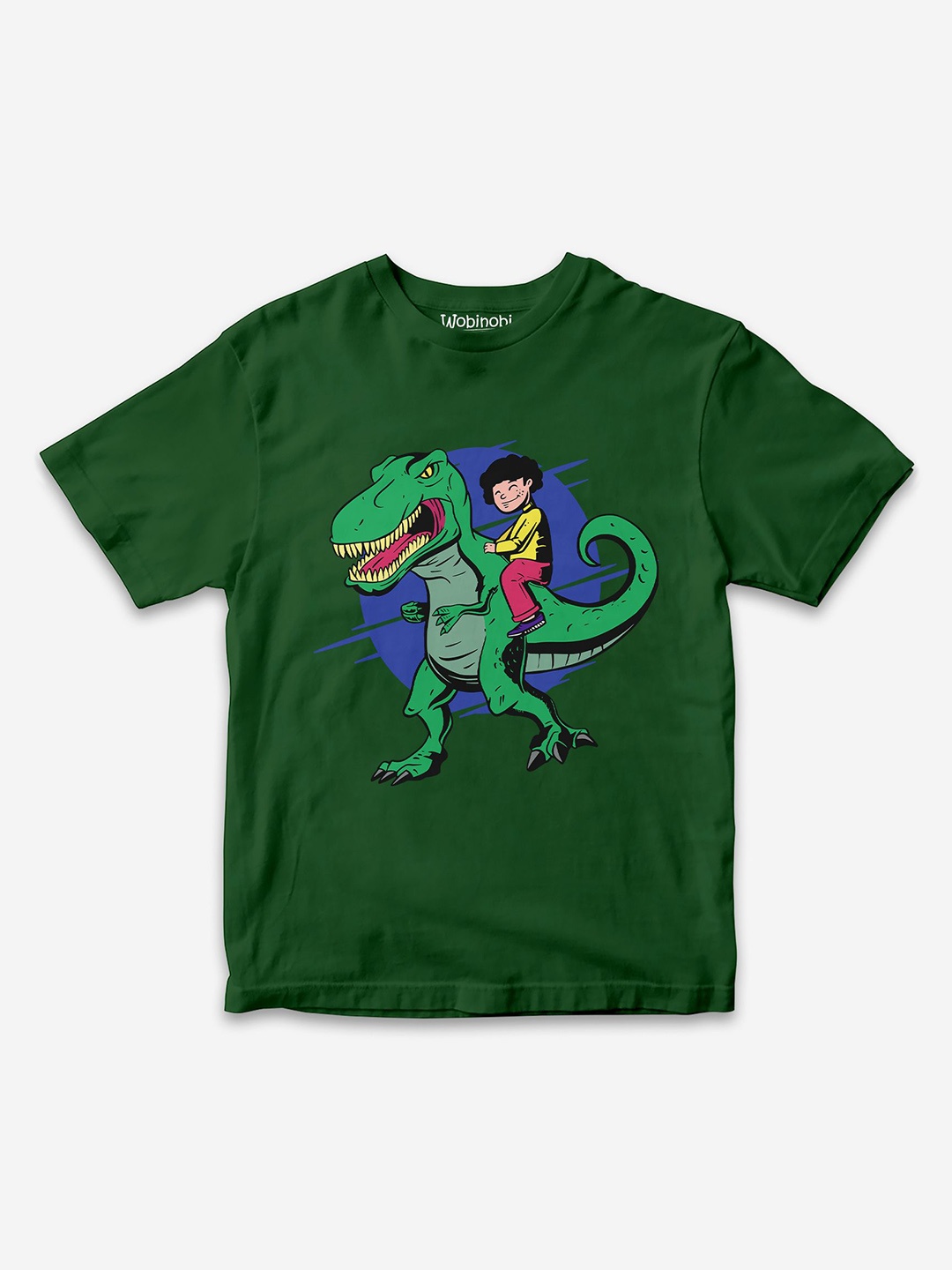 

Wobinobi Boys Riding T-Rex Printed Bio Finish Pure Cotton T-shirt, Green