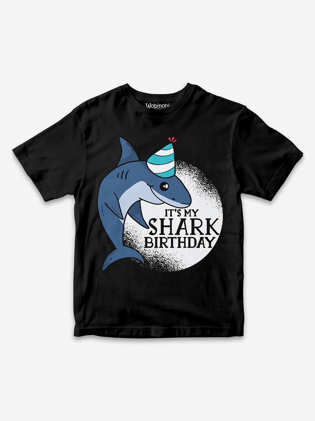 

Wobinobi Boys Shark Birthday Printed Pure Cotton Bio Finish Casual T-shirt, Black