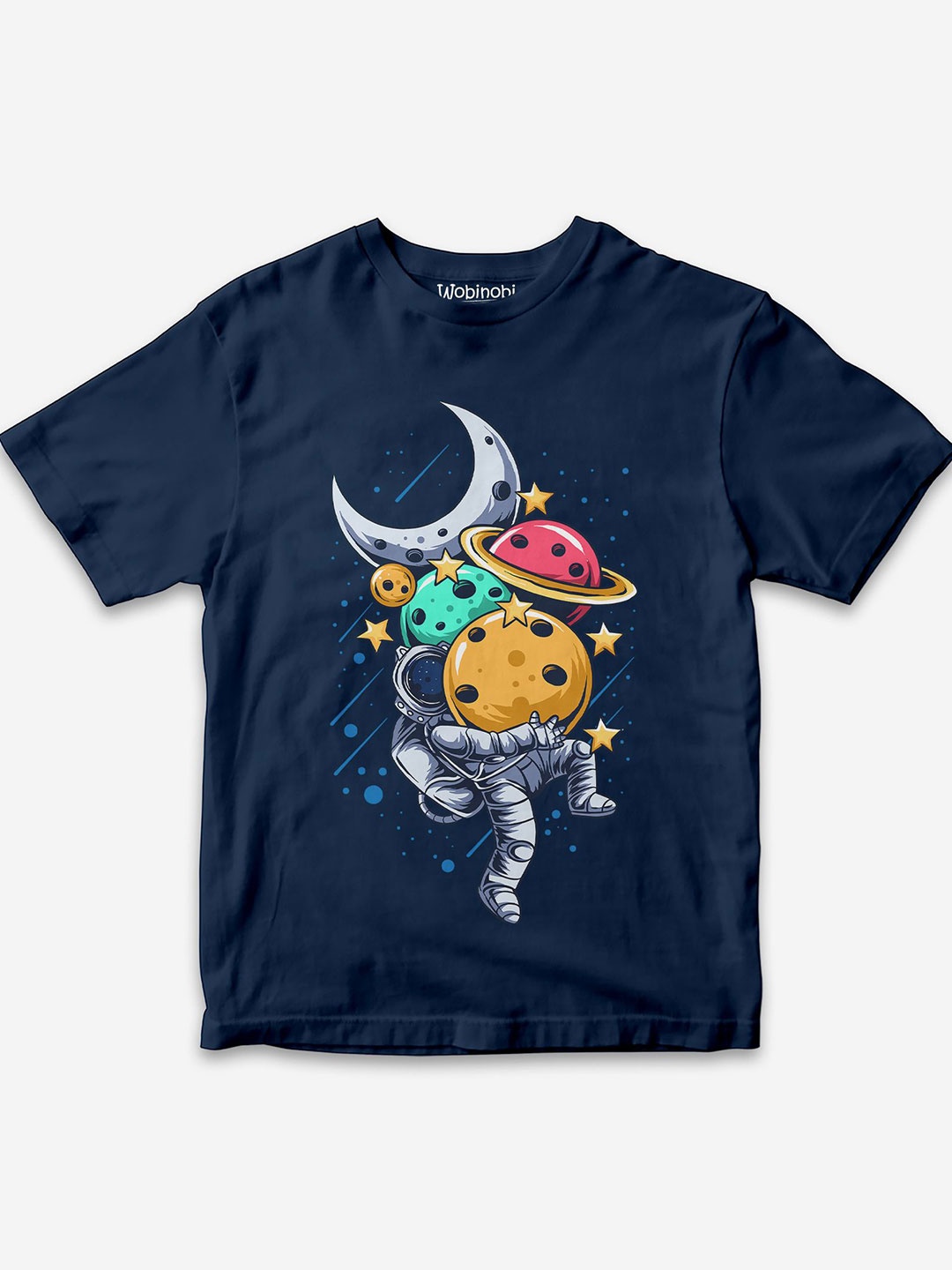 

Wobinobi Boys Space Print Bio Finish Pure Cotton T-shirt, Navy blue